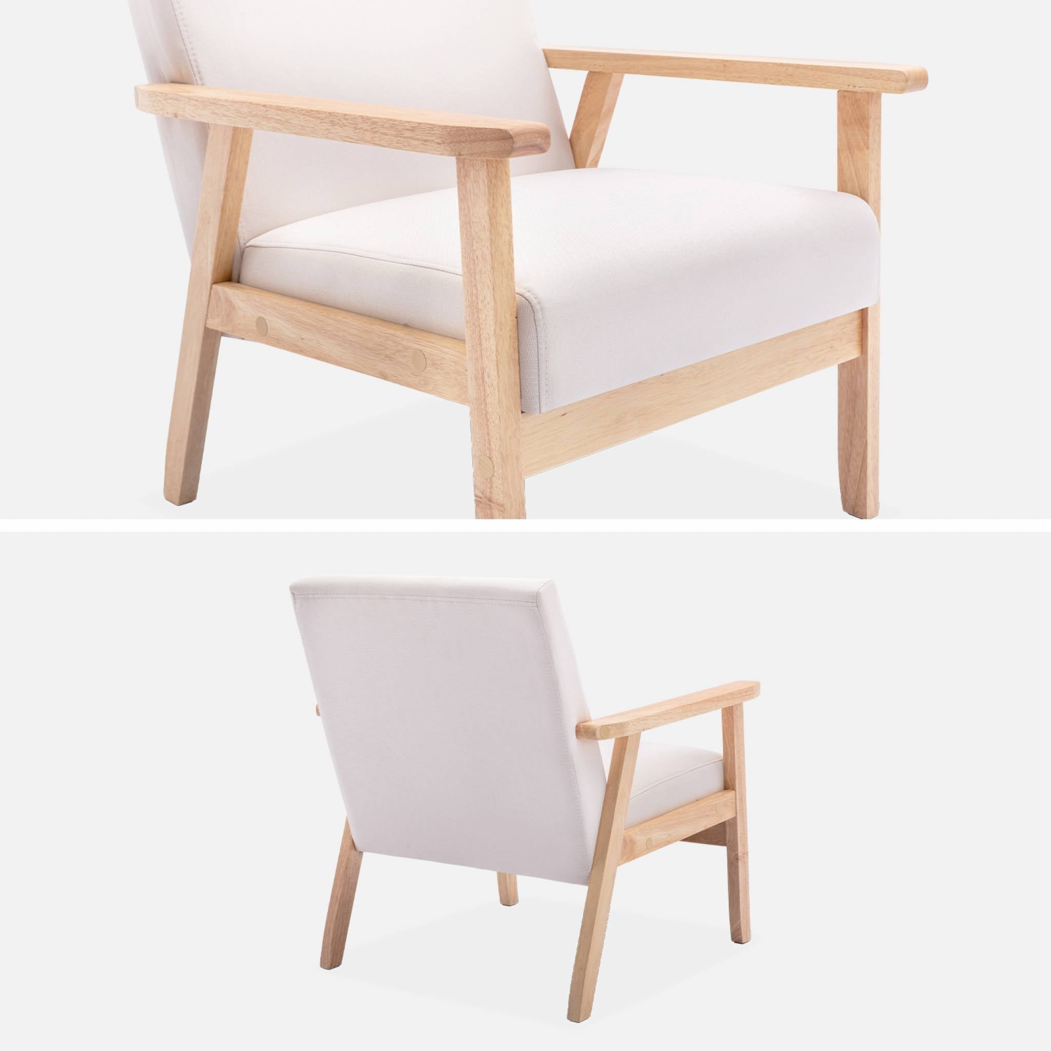 Fauteuil scandinave en bois et tissu crème. Isak. L 64 x P 69.5 x H 73cm - 5