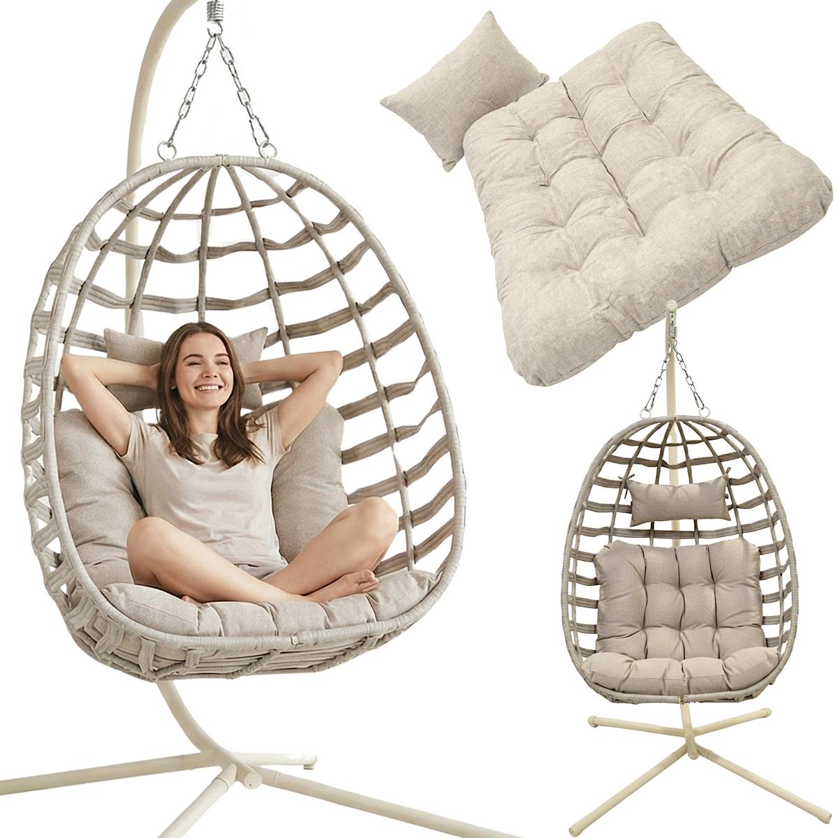 Fotel wiszący kokon ze stelażem Pro Garden 196 cm, 120 kg beżowy