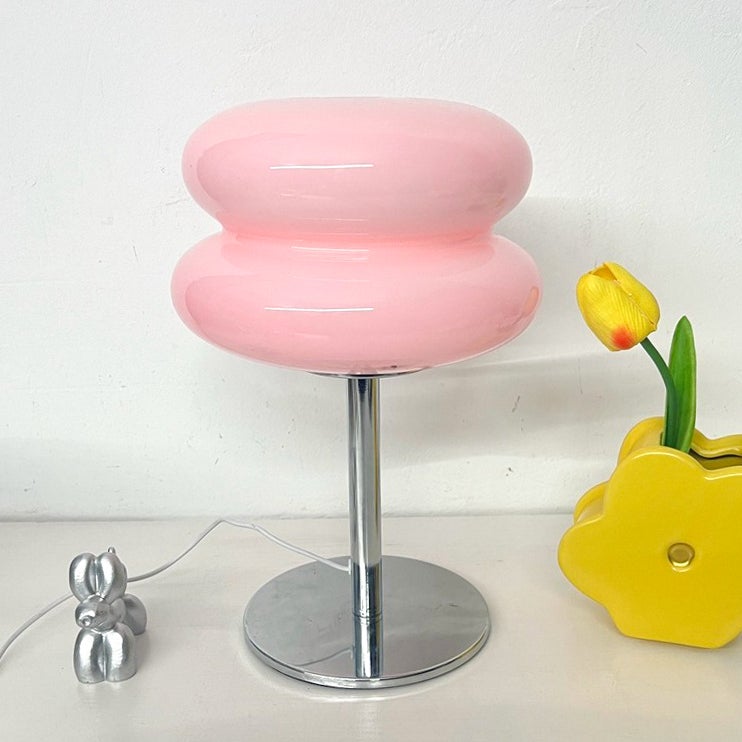 Lámpara de mesa led, luz ambiental de vidrio retro, linda lámpara de escritorio, lámpara de noche usb, 3 temperaturas de color (rosa)