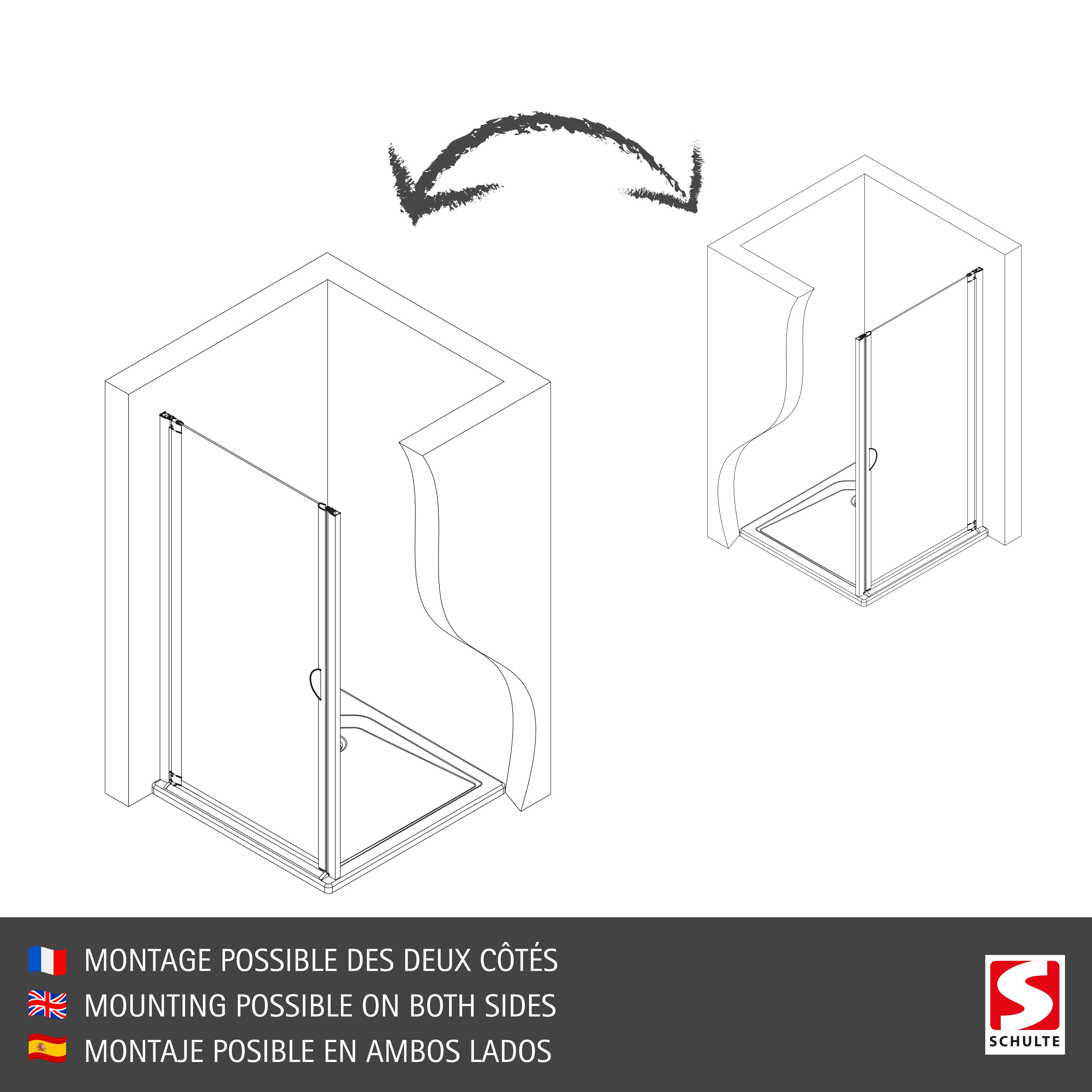 Schulte porte de douche pivotante, 90x180 cm, montage réversible, verre 5 mm, transparent, profilé blanc, Sunny - 8