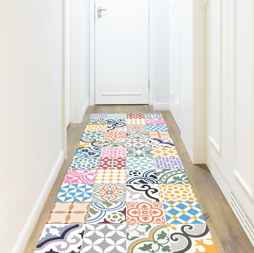 Alfombra de vinilo san_tropez 80x300 cm - pvc antideslizante, vinilica para cocina o salón, lavable, estilo hidraúlico