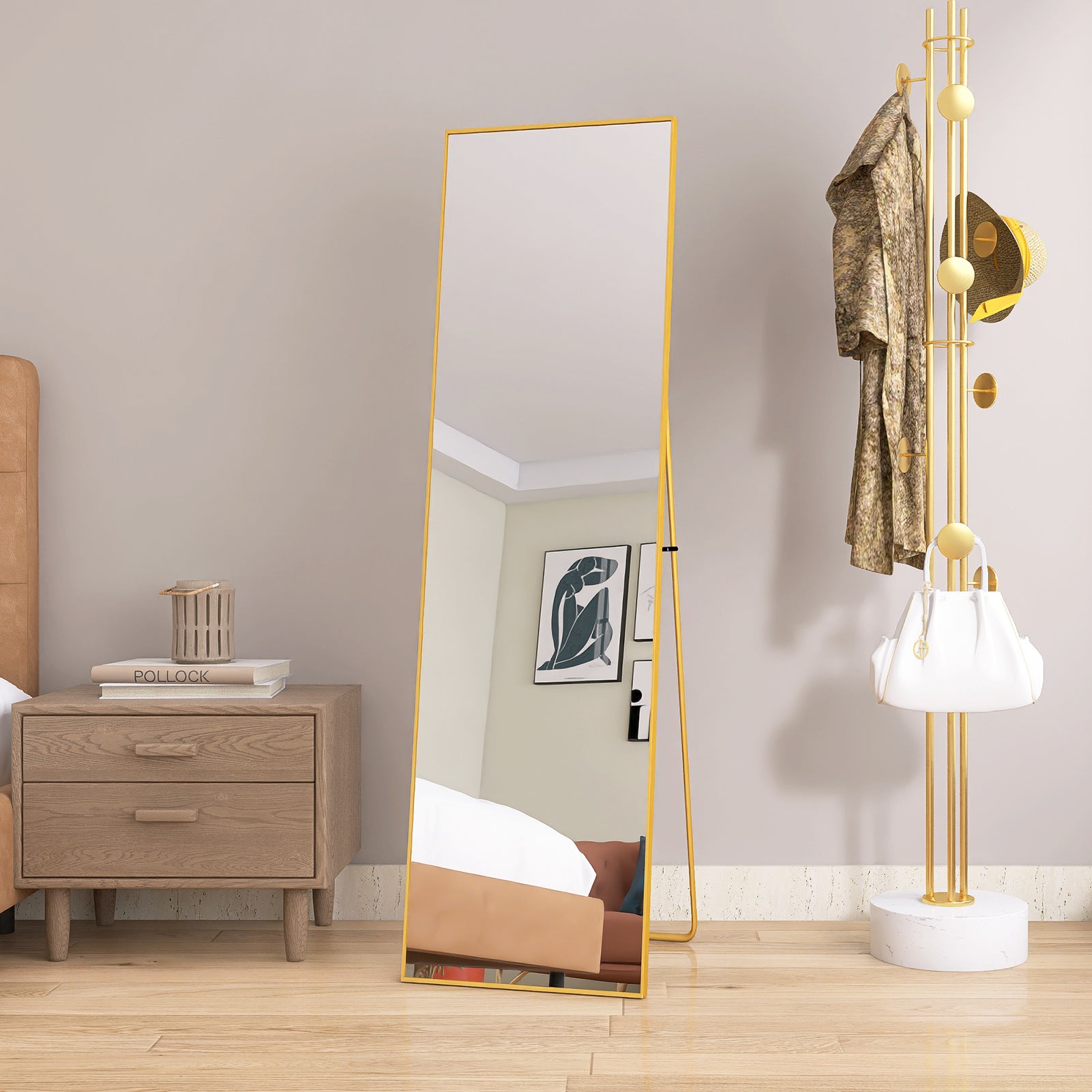 Miroir sur pied pleine longueur, 140 x 40 cm, Doré HD, cadre en alliage d'aluminium, miroir mural en verre trempé, idéal pour la chambre, le dressing - 8