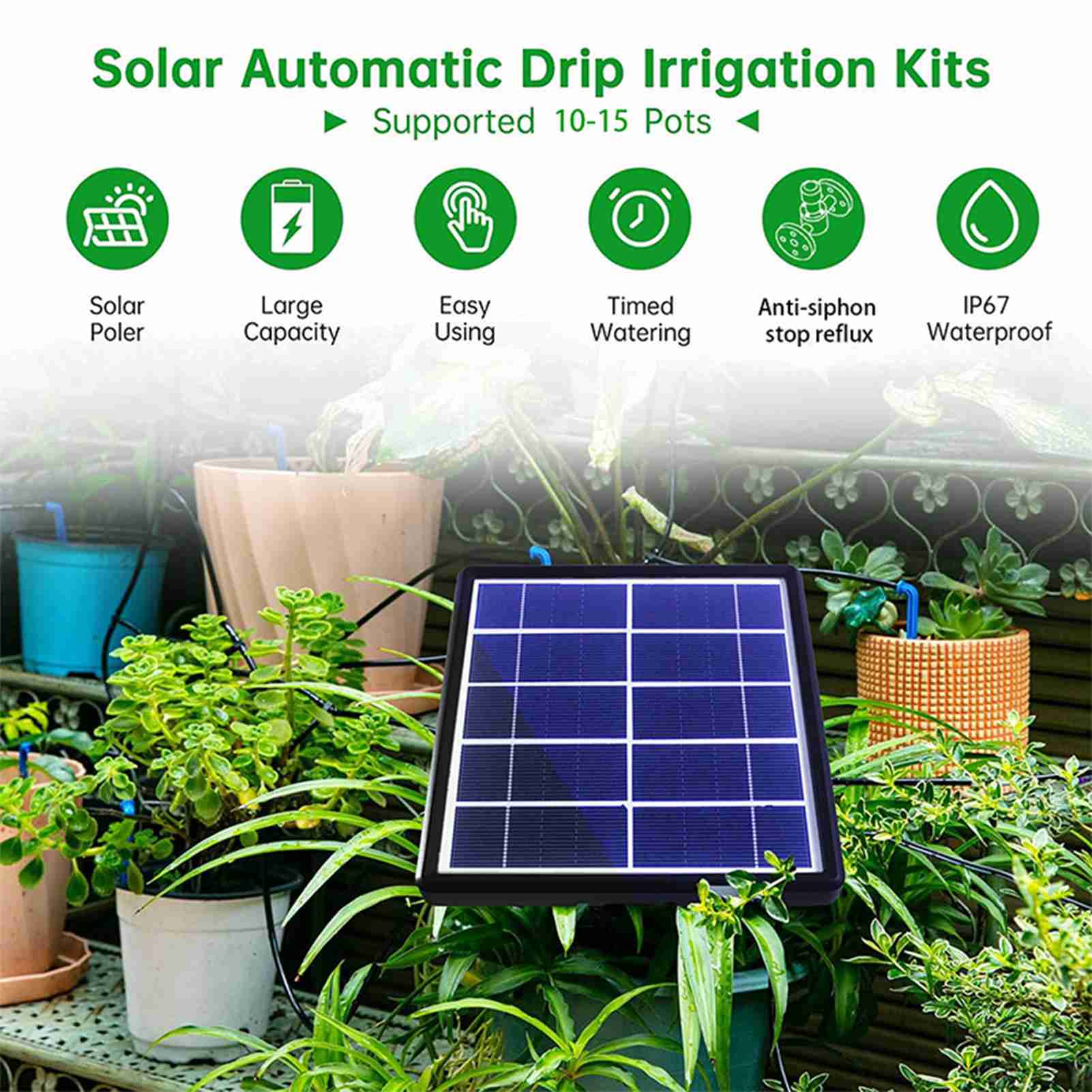 Système d'arrosage automatique solaire IP67 Kit d'irrigation anti-goutte résistant à l'eau avec anti-siphonage - 3