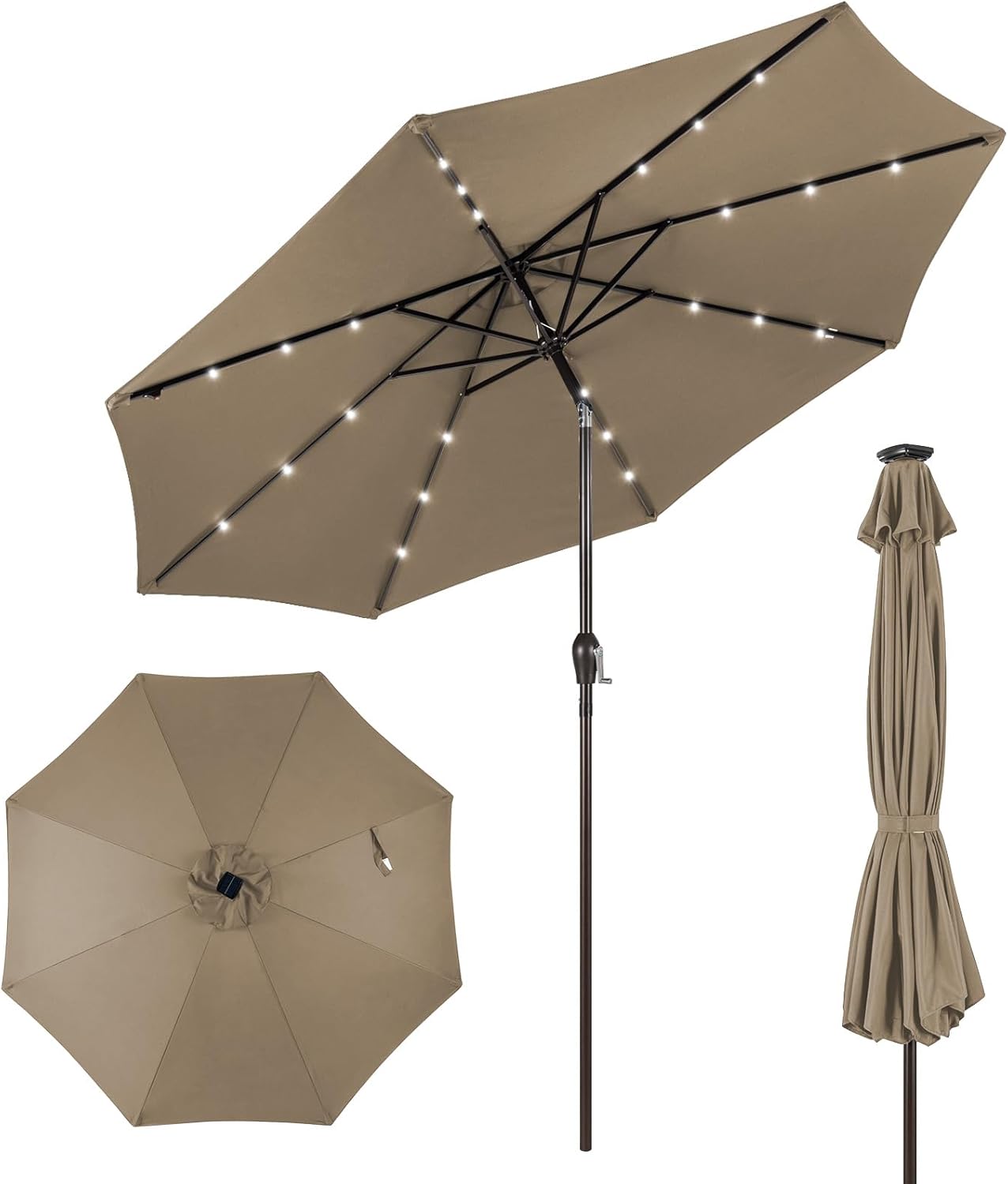 Parasol Déporté 3M Avec Base 96 LEDs - COSTWAY - Protection Solaire