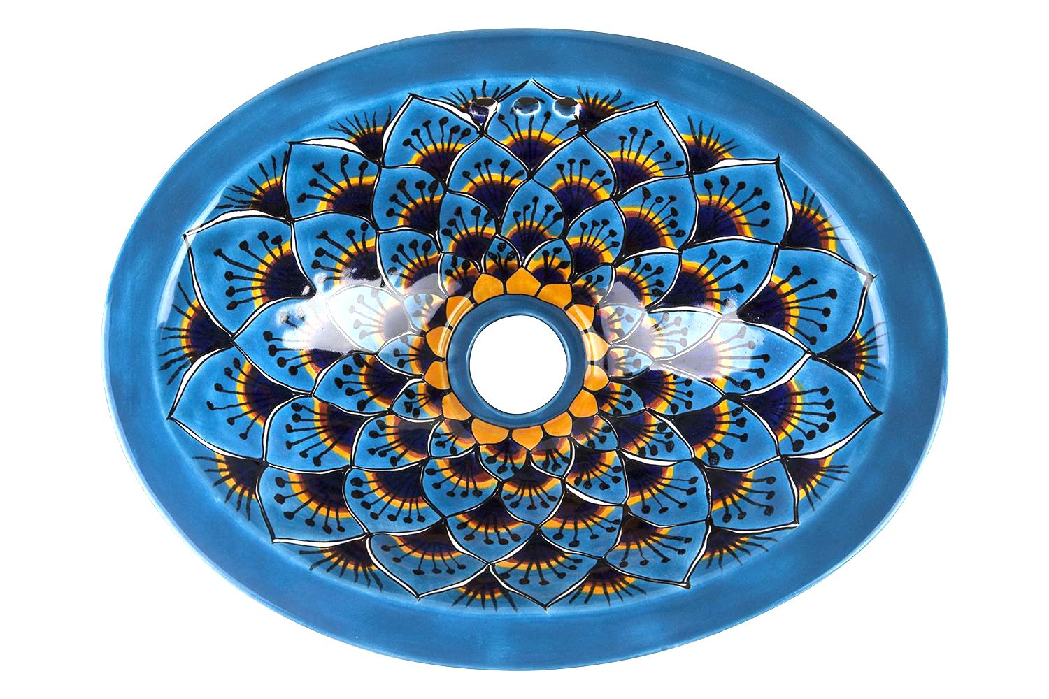Meksykańska ceramiczna umywalka wpuszczana w blat Aqua Azul – mała owalna umywalka łazienkowa 33 x 25 x 13 cm | Umywalka dekoracyjna