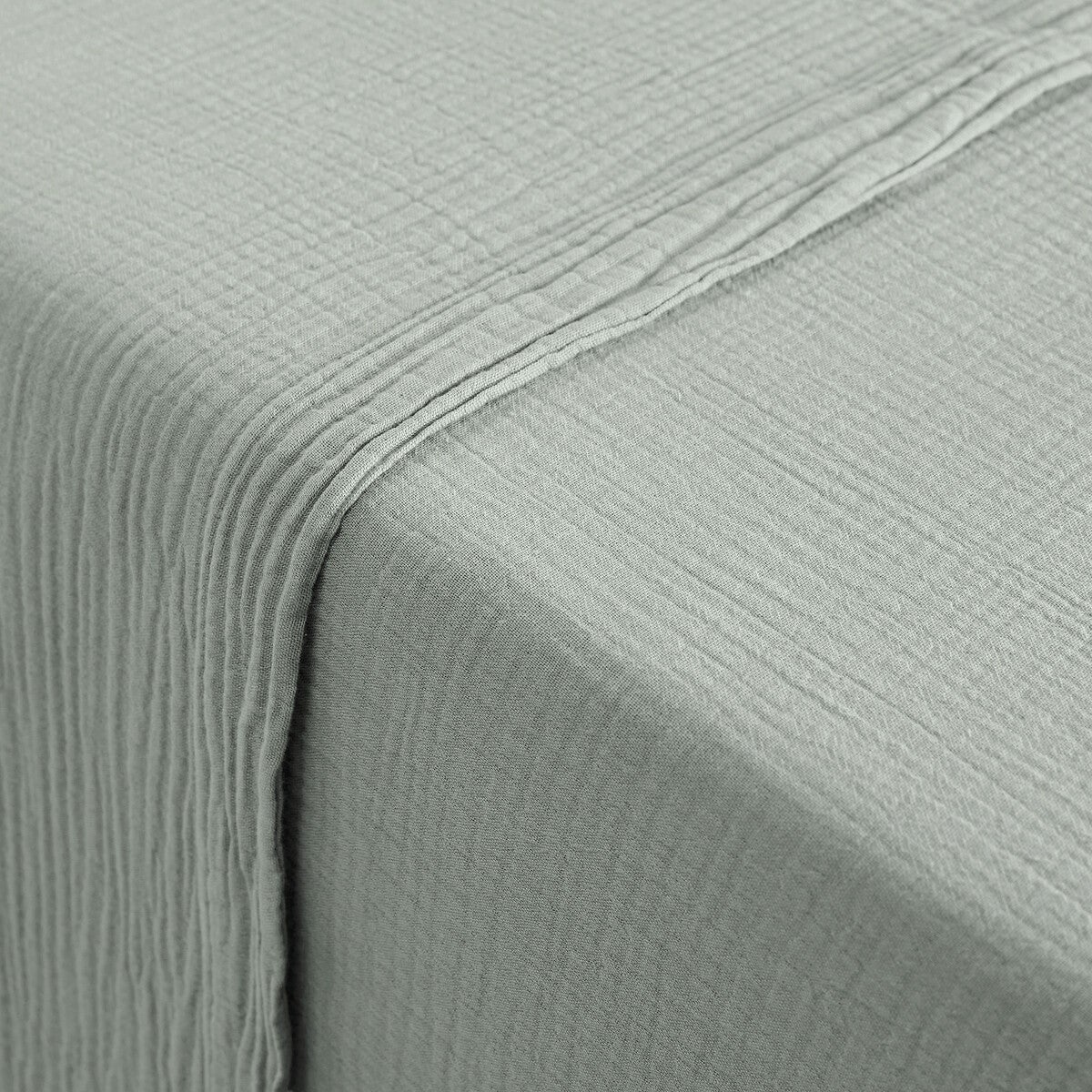 Drap plat uni gaze de coton, Kumla - Vert de gris - 180 x 290 cm - 2