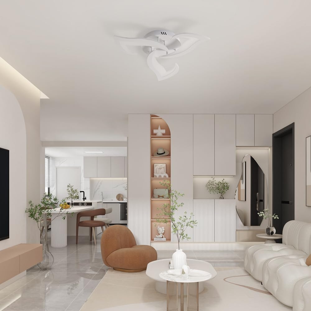 Plafonnier à intensité variable, lustre LED semi-encastré, plafonnier à télécommande/contrôle par application, lustre design en forme de pétales - 5