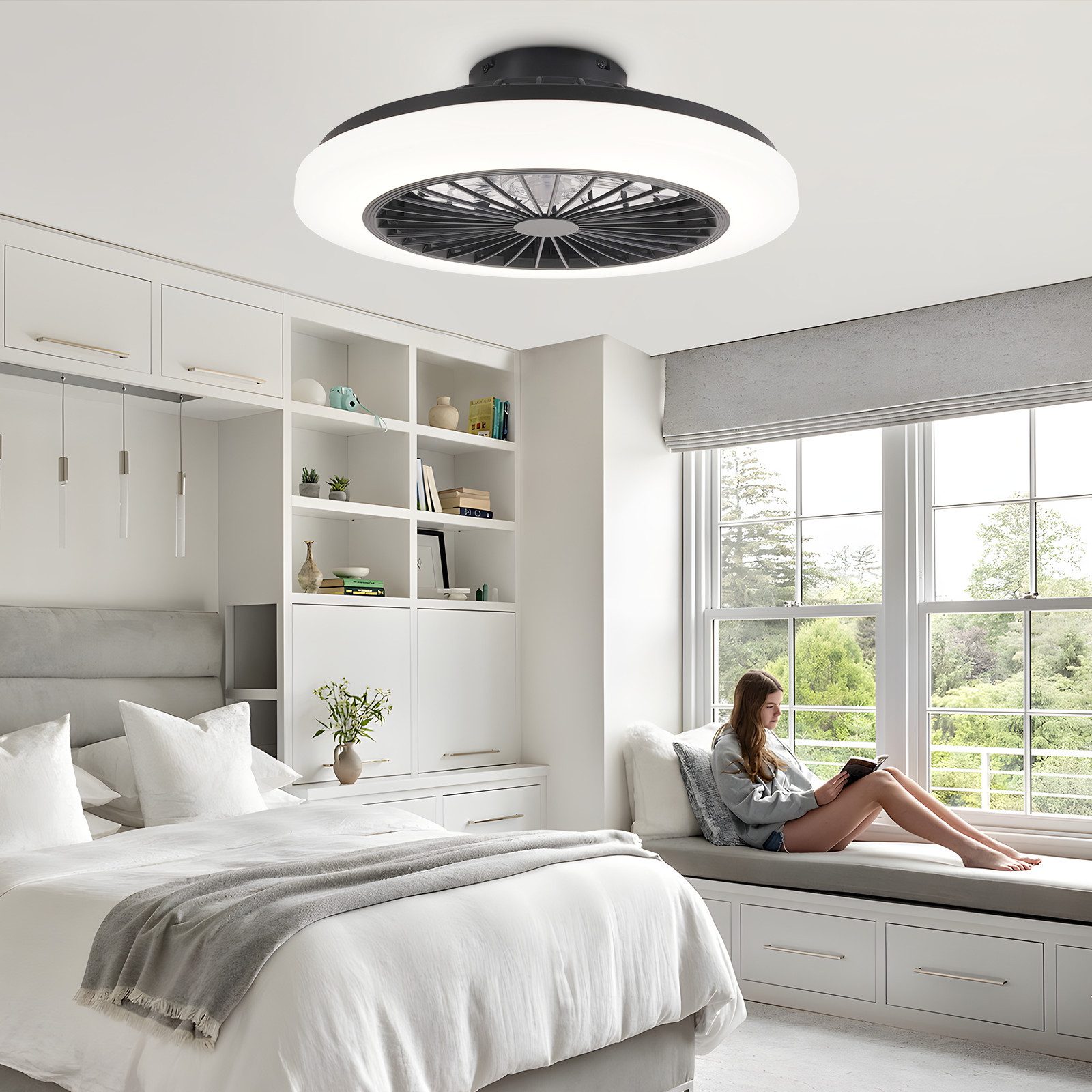 ZMH Ventilateur de plafond LED blanc avec éclairage 6 vitesses- Ventilateur silencieux 40W avec télécommande et variateur - 8