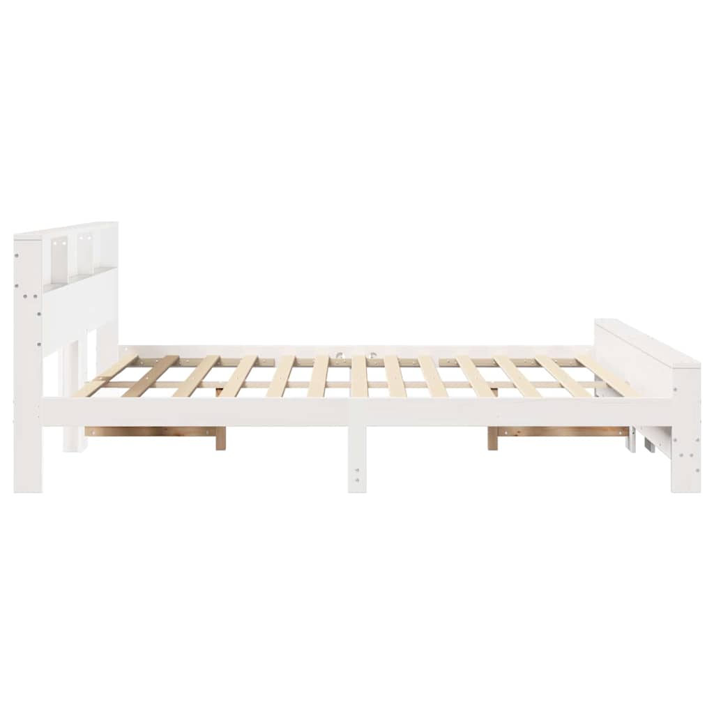 Cadre de lit avec étagère, en pin massif, blanc, pour la chambre, 200 × 200 cm - 6