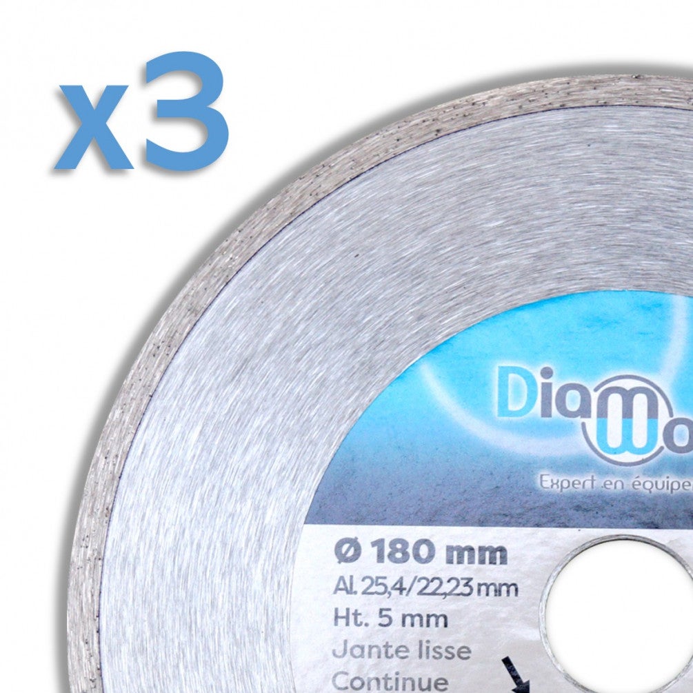 Lot de 3 disques diamant 180 x Al. 25,4/22,23 x Ht. 5 mm carrelage, faïence - CUTTER - Diamwood - 2