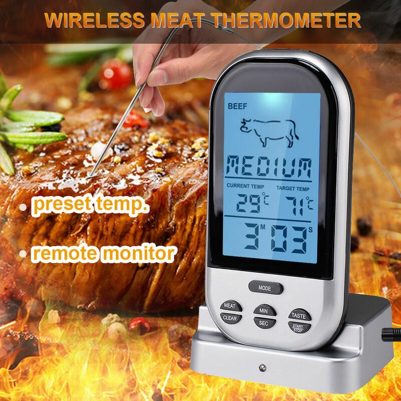 Numerique Thermometre A Viande Sans Fil A Distance Thermometre Alimentaire Pour La Viande De Poisson Minuterie Fumeur Waterproof Grill Thermometre | Leroy Merlin