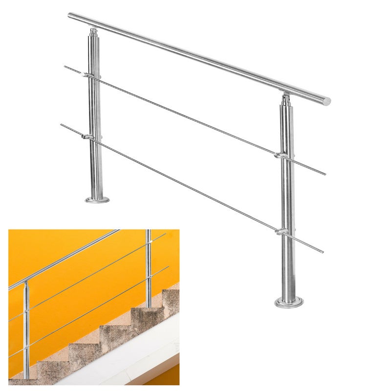 Ringhiera corrimano in acciaio inox ringhiera argento 160 cm 2 traverse