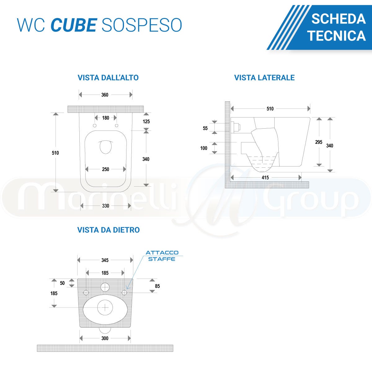 Sanitari bagno Bidet e Vaso WC SOSPESI filomuro RIMLESS in ceramica con sedile coprivaso softclose CUBE - 3