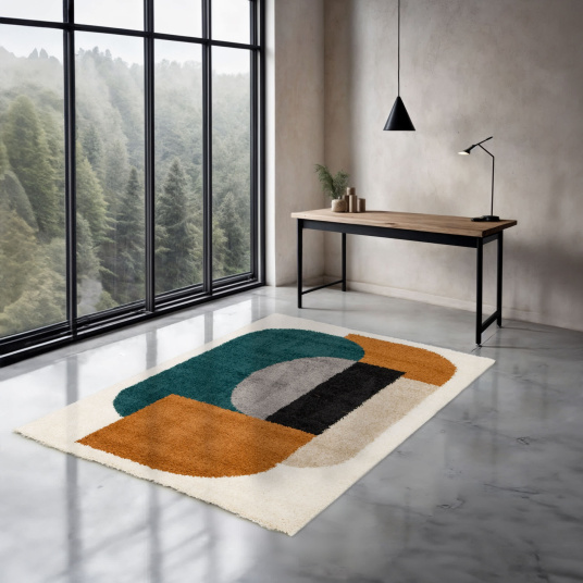 Tapis style berbère - Terre ancestrale - Bleu canard, camel - 120 x 170 cm - 2
