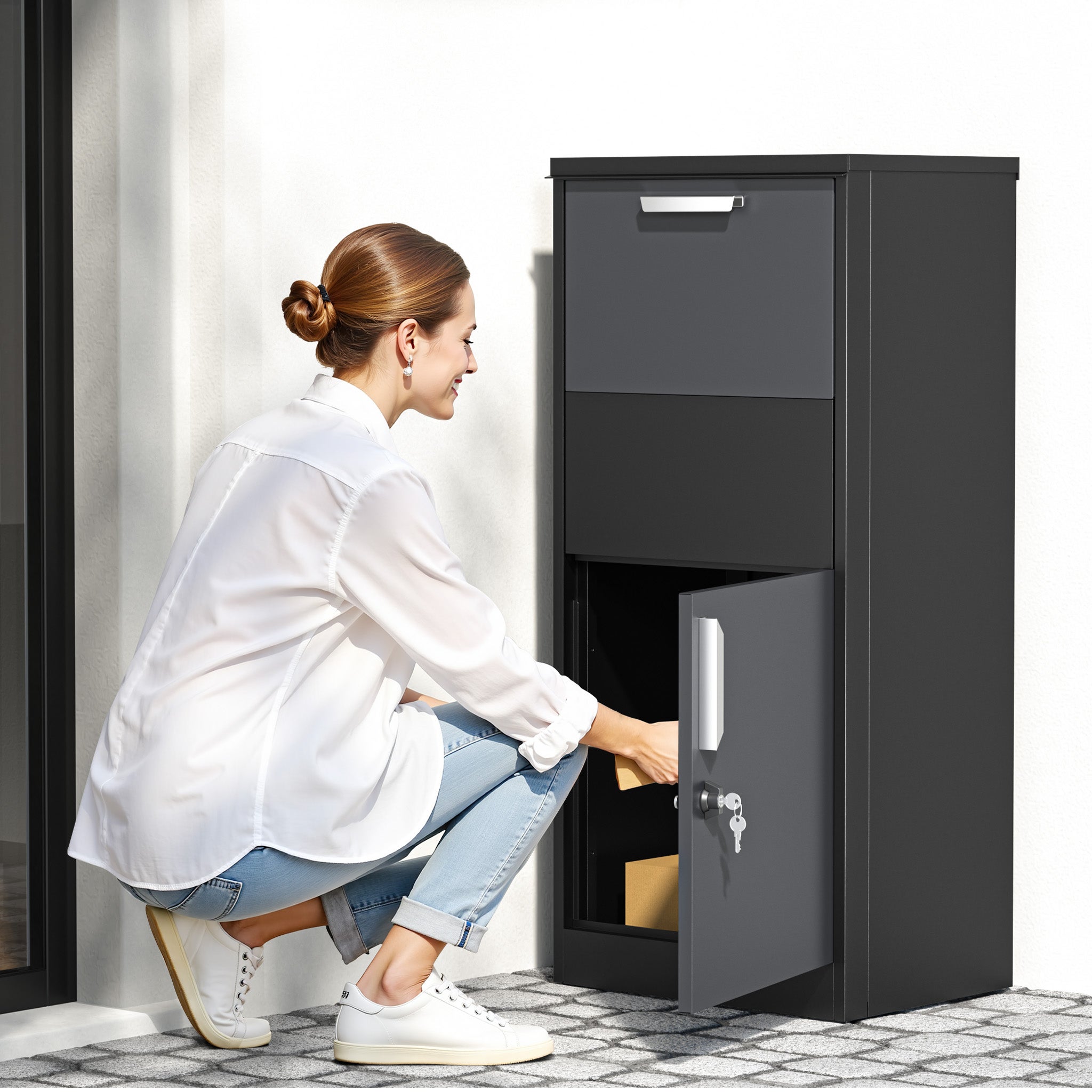 Boîte à colis verrouillable noire 500 x 375 x 1150 mm, Boîte aux lettres sur pied, pour colis max. 150 x 400 x 400 mm, Usage domestique… XPOtool - 7