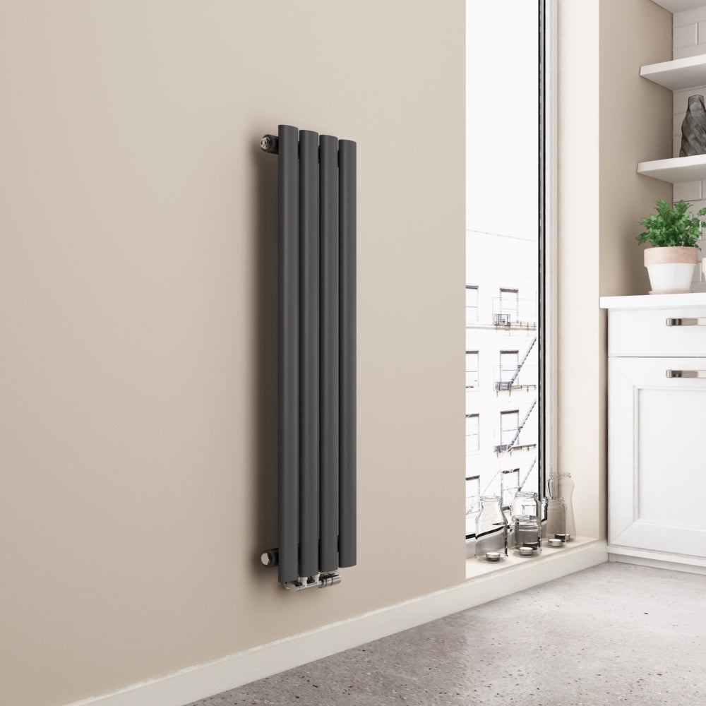 EMKE Grzejnik Stalowy Pojedynczy Pionowy 266W, 90x24 cm, 6 bar, do 4 m² – Antracytowy