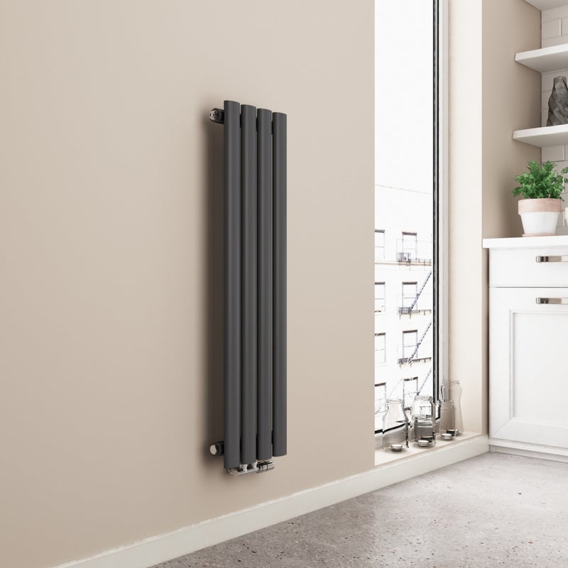 EMKE Grzejnik Stalowy Pojedynczy Pionowy 266W, 90x24 cm, 6 bar, do 4 m² – Antracytowy