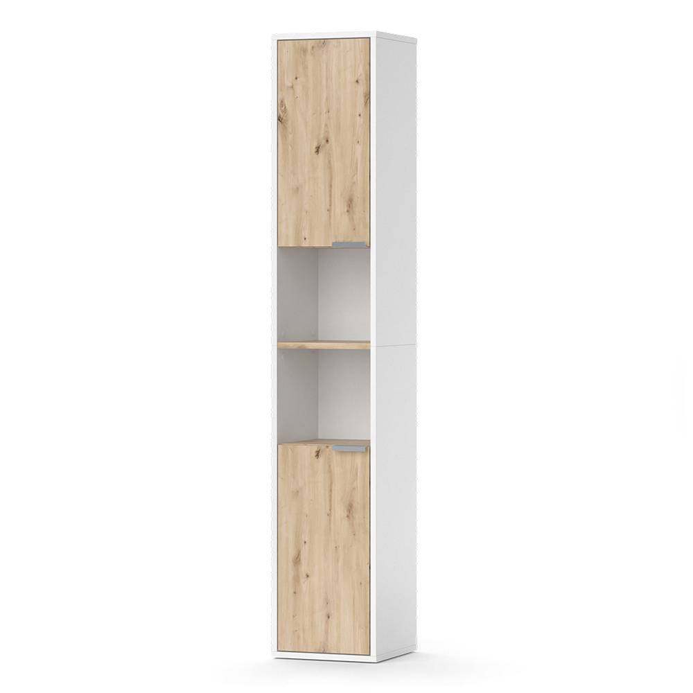 Vicco Szafka łazienkowa Henri, Biały, 30 x 165 cm z drzwiami i otwartymi przedziałami