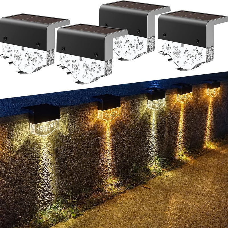 Lampy solarne do dekoracji ogrodu, schodów i schodów, 2 tryby świecenia, ciepłe białe światło + bursztynowa dioda LED