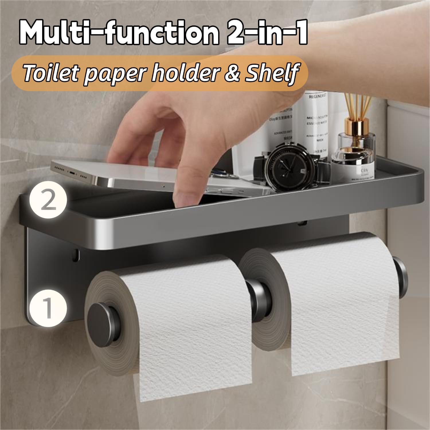 Porte-papier Toilette Avec étagère Pour Téléphone - Support Mural Sans Perçage Pour Salle De Bain