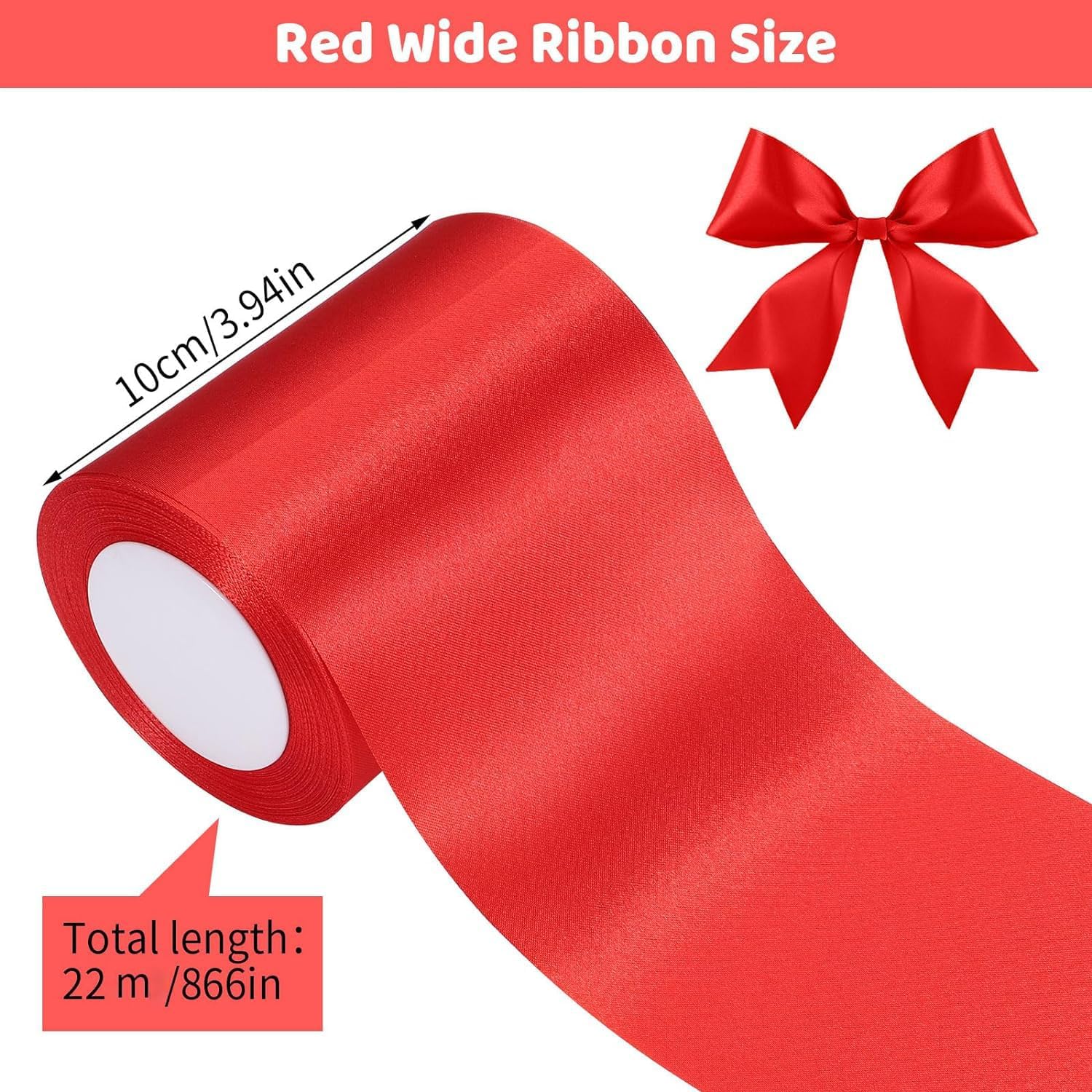 22m x 10cm Ruban Satin Rouge Noel, Ruban Large pour Gros Noeud Rouge Noël, Pour Porte,Emballage Cadeau,Fête,Mariage,Valentin - 2