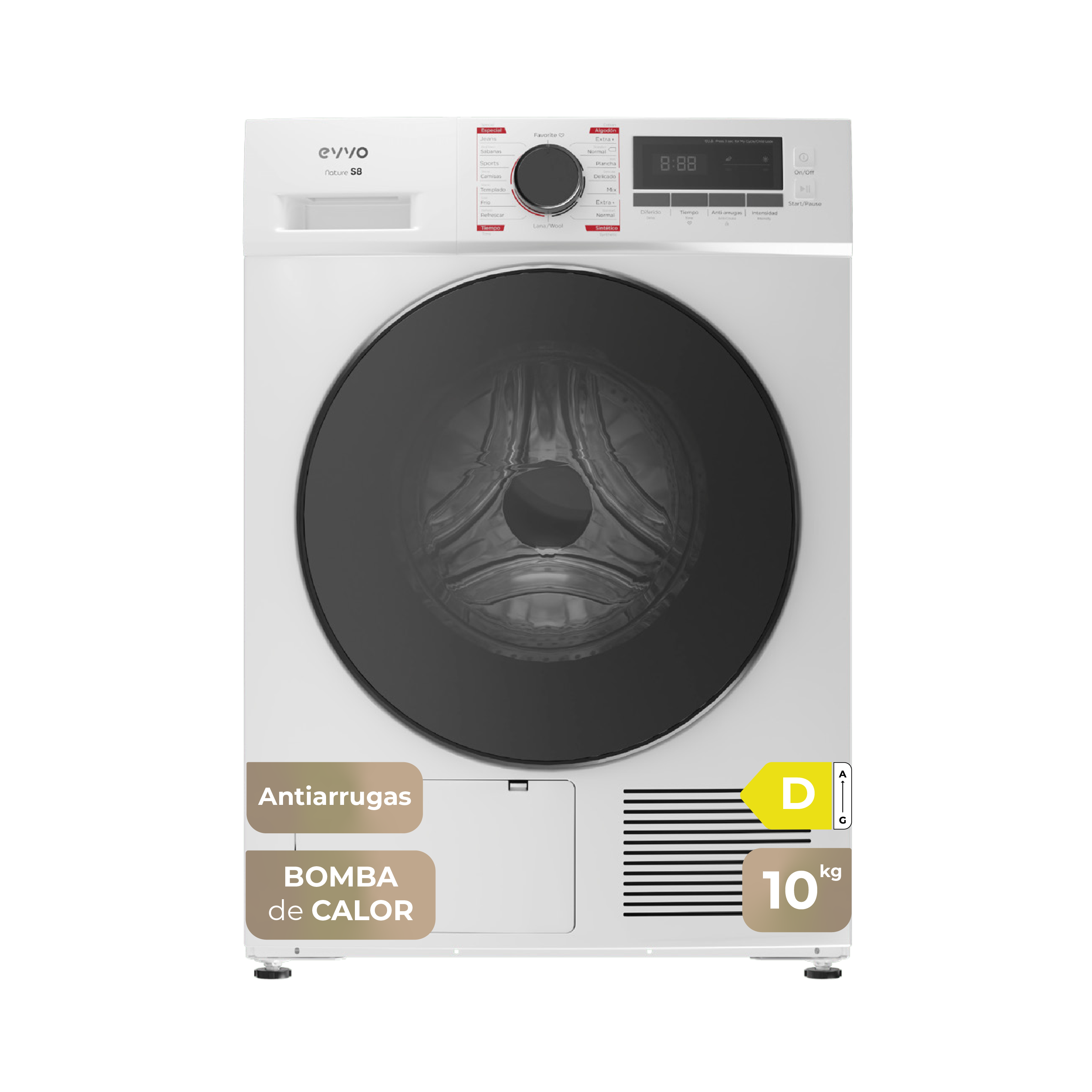 EVVO Secadora 10 kg bomba de calor S10, Clase energética D