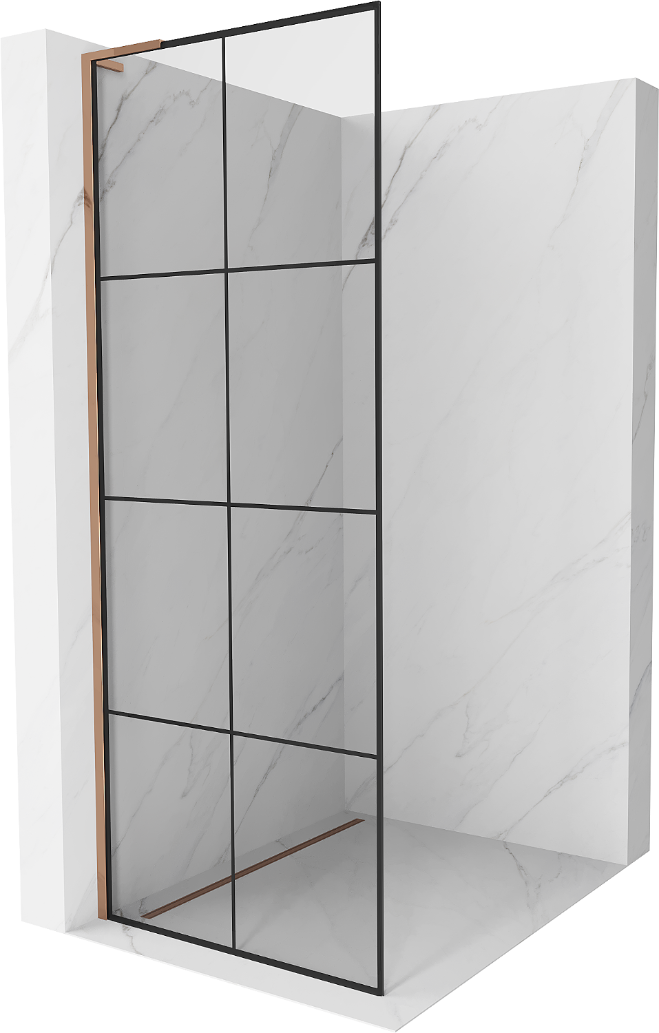Mexen Kioto L ścianka prysznicowa Walk-in 80 x 200 cm, czarna kratka, różowe złoto - 800-080-103-60-77