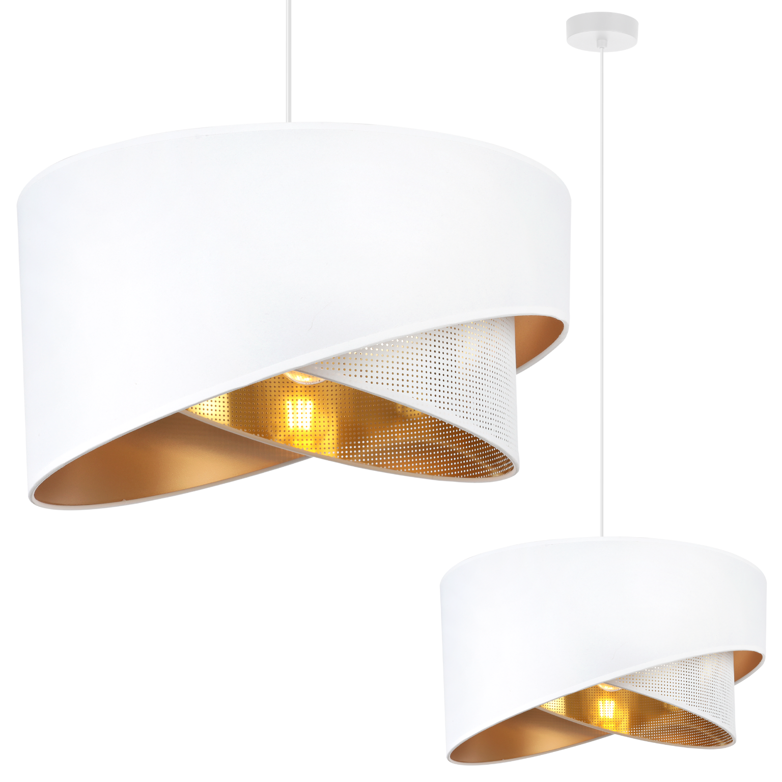 Lampa sufitowa wisząca Asti skos biała glamour 1xE27 abażur okrągły skośny 45cm biały/złoty Light Home LH