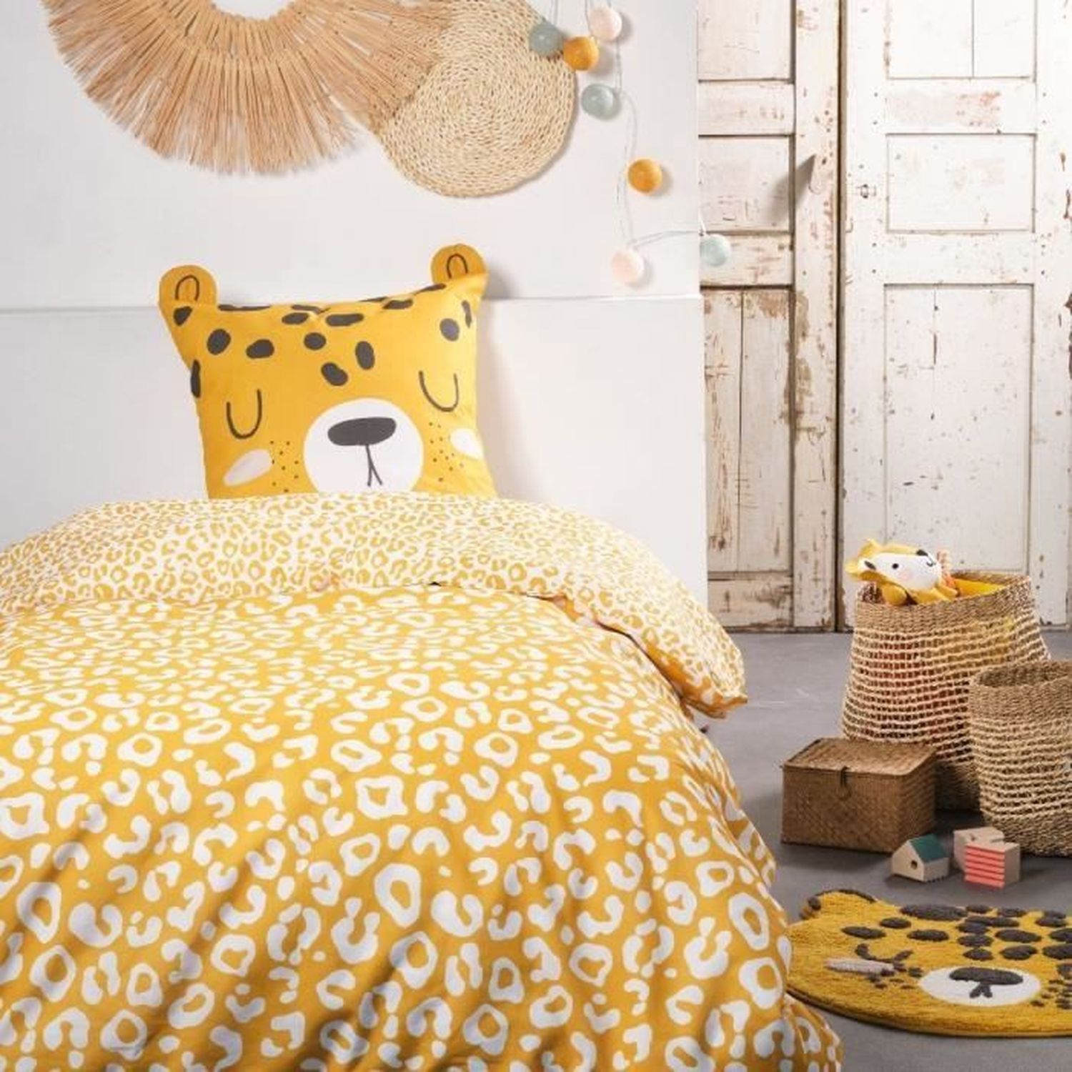 Divertido juego de cama infantil - 140 x 200 cm - estampado de leopardo