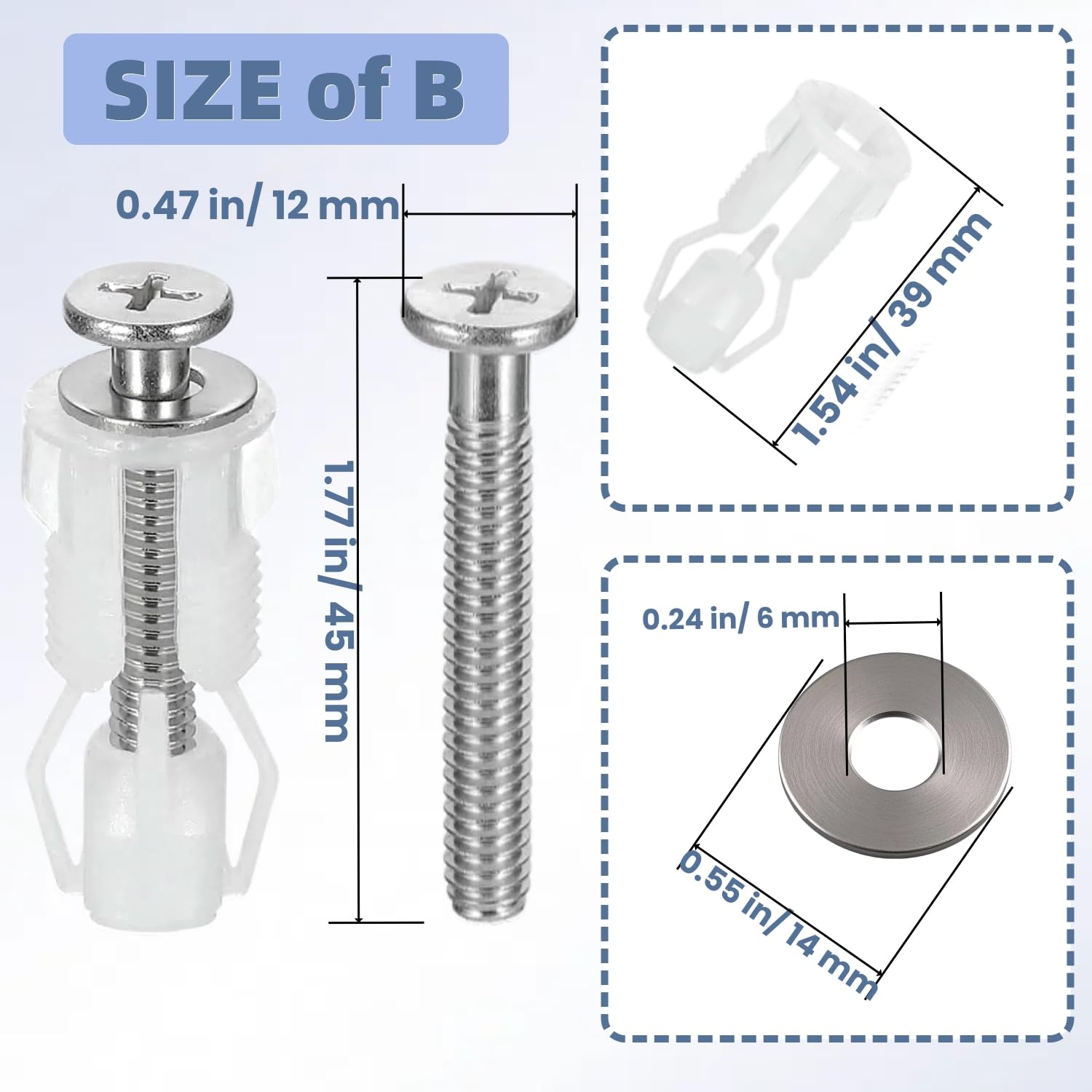 4 Pcs Abattant WC Fixations Charnières, Vis D'expansion pour Couvercle de Toilette Fixation Abattant WC Vis pour Lunette Toilette Ensemble - 4