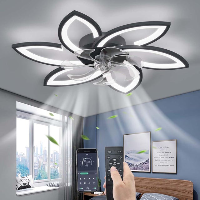 Sourdine Ventilateur de Plafond avec lumière avec télécommande, LED Dimmable Lampe de Plafond Ventilateur de Plafond, Réglable 6 Vitesses, Noir 78CM