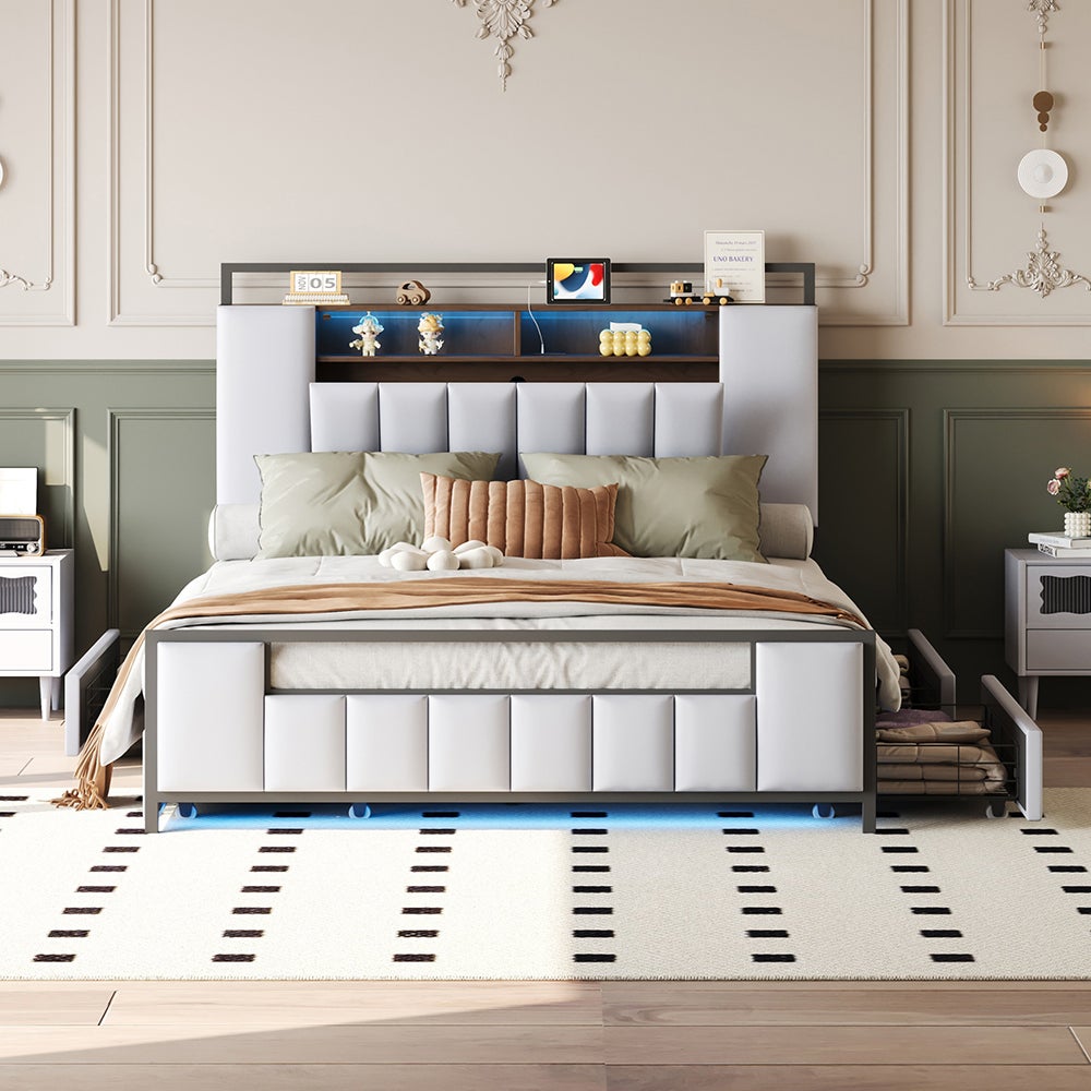 Lit 140x200 Cm Avec 4 Tiroirs, Lit Adulte 140x200 Cm, Lit Capitonné