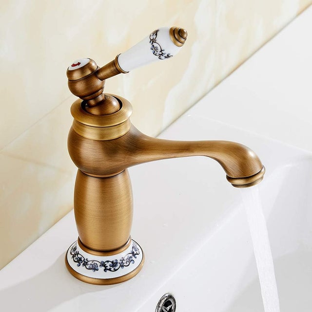 Robinet mitigeur de lavabo en céramique vintage en laiton antique - Robinet mitigeur de lavabo de salle de bain - Pour lavabos de salle de bain