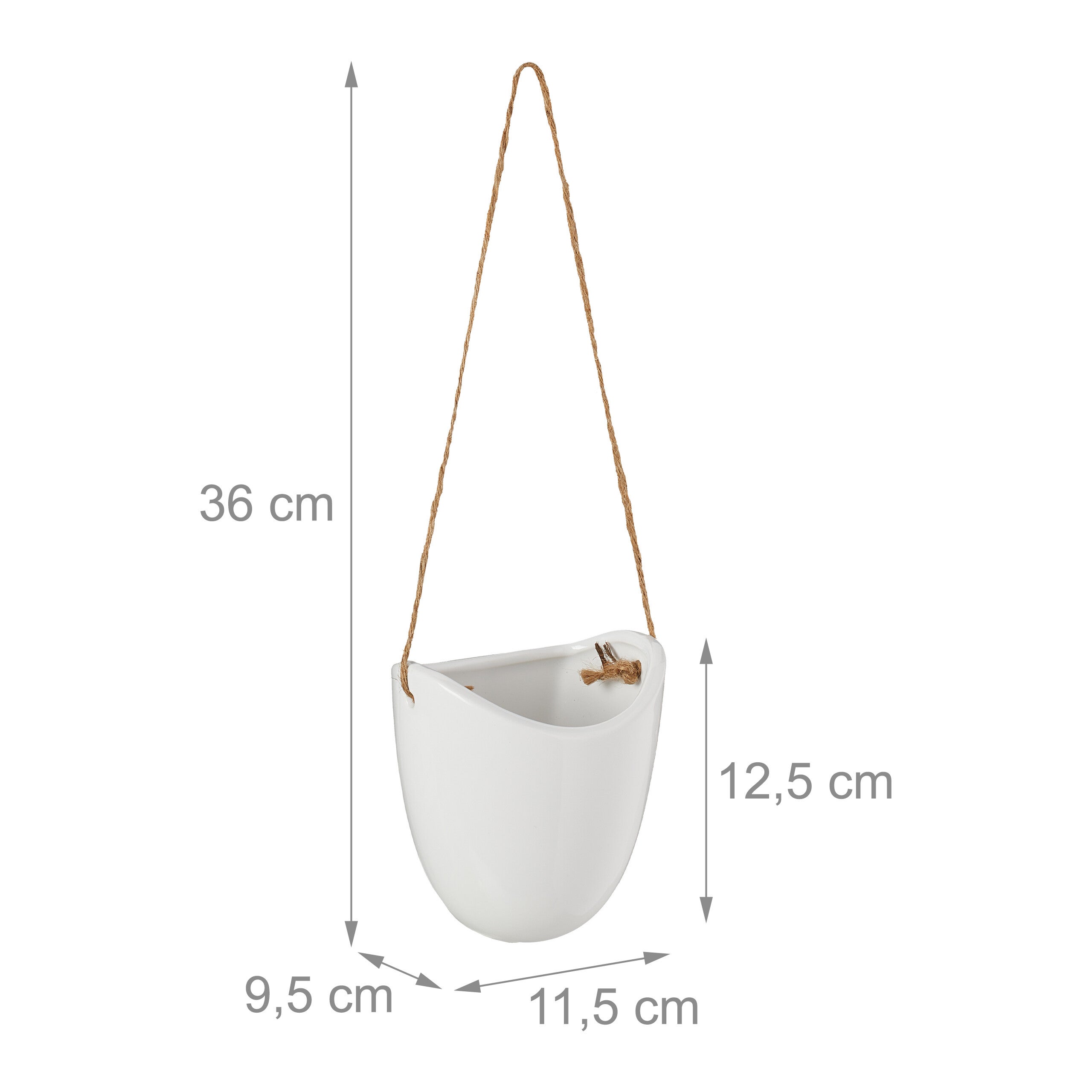 Porte-plantes mural en lot de 3, suspendre grâce à la corde, pour vos trésors verts, intérieur, blanc, Relaxdays - 4