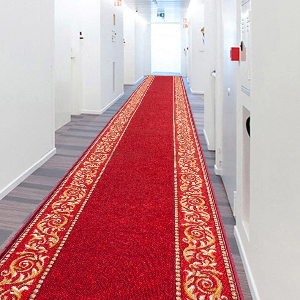 Coureur d'escalier Antidérapant Bordé Entrée Couloir Pas Cuisine Style Baroque Bordeaux 67x140 cm - 3