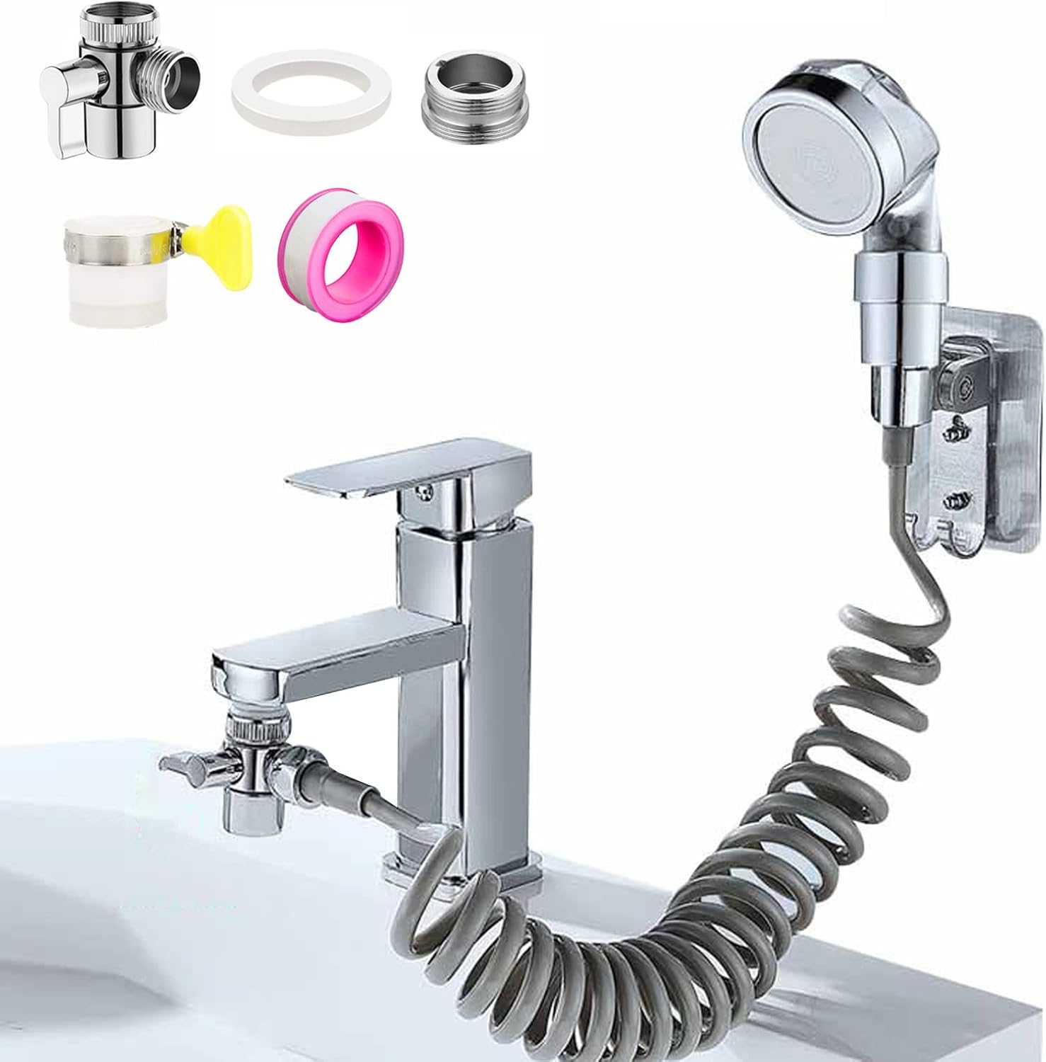 Zestaw natryskowy do umywalki, zestaw natryskowy do umywalki z wężem teleskopowym, adapter G1/2 do kranu umywalkowego/zlewozmywakowego