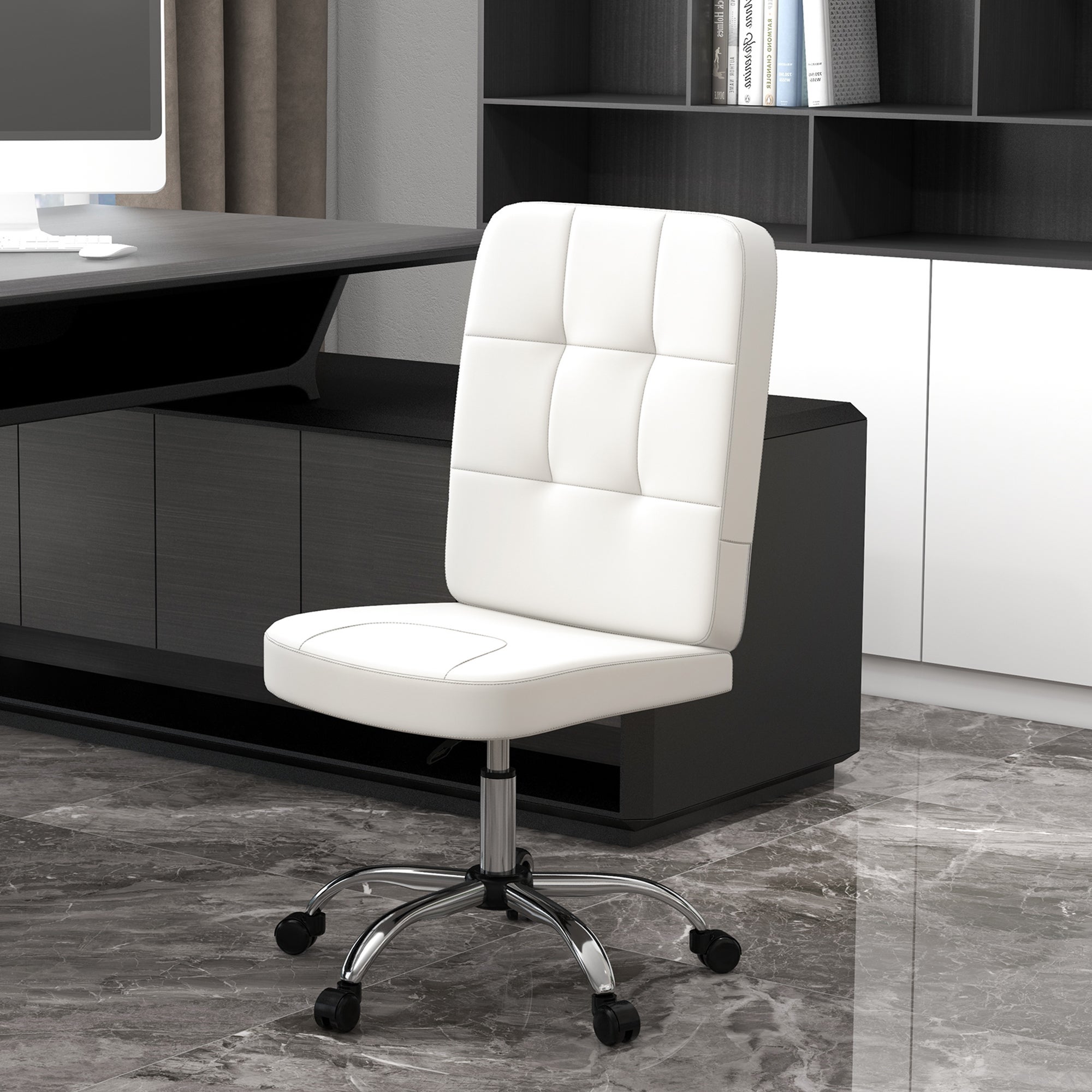 Vinsetto Silla De Oficina Plástico, Espuma, Acero, Tablero Multicapa 45X59x100 Cm Blanco , Leroy Merlin