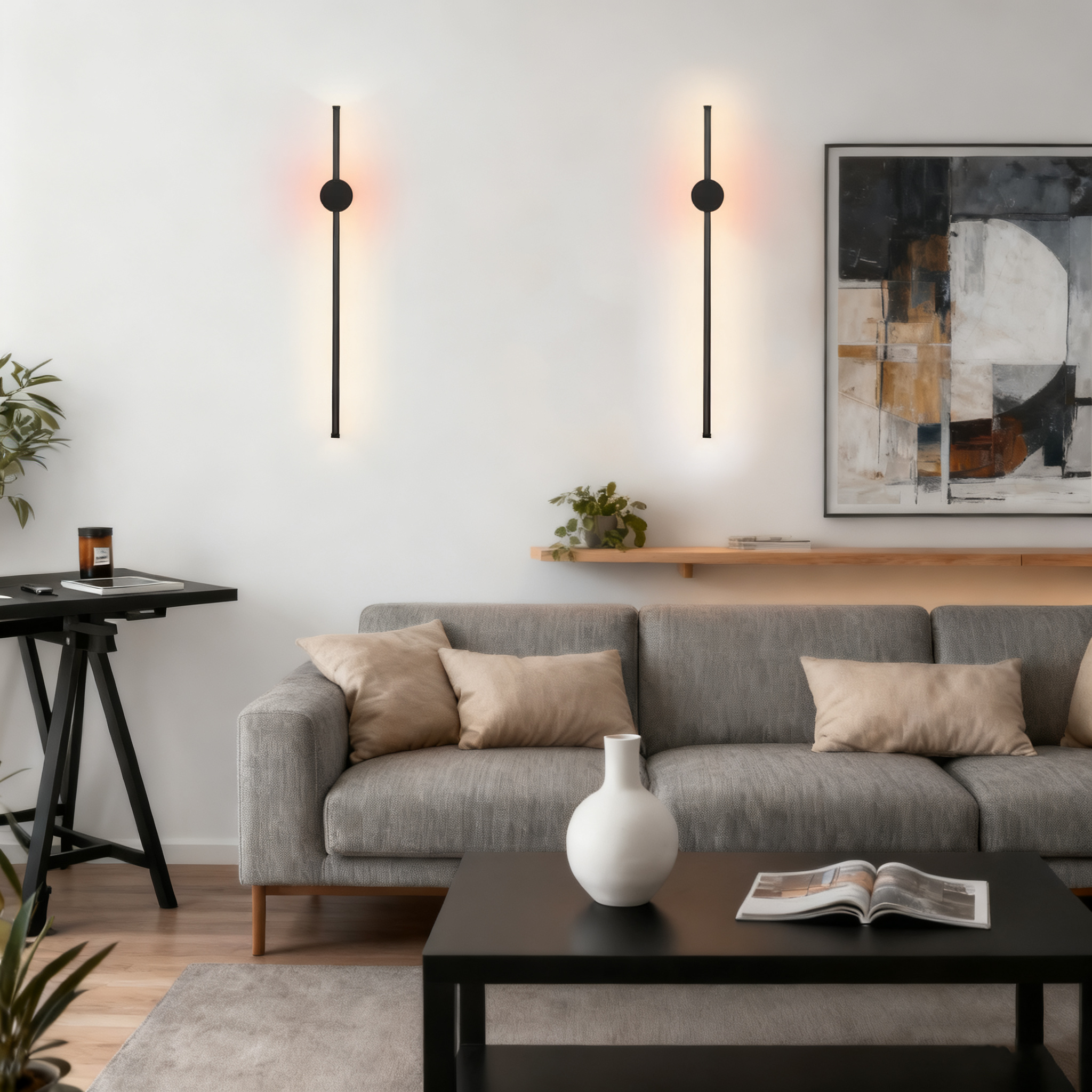 NETTLIFE Aplique LED de interior - 60 cm - Lámpara de pasillo de diseño moderno negro - Blanco cálido 3000 K - Lámpara de cocina - 3