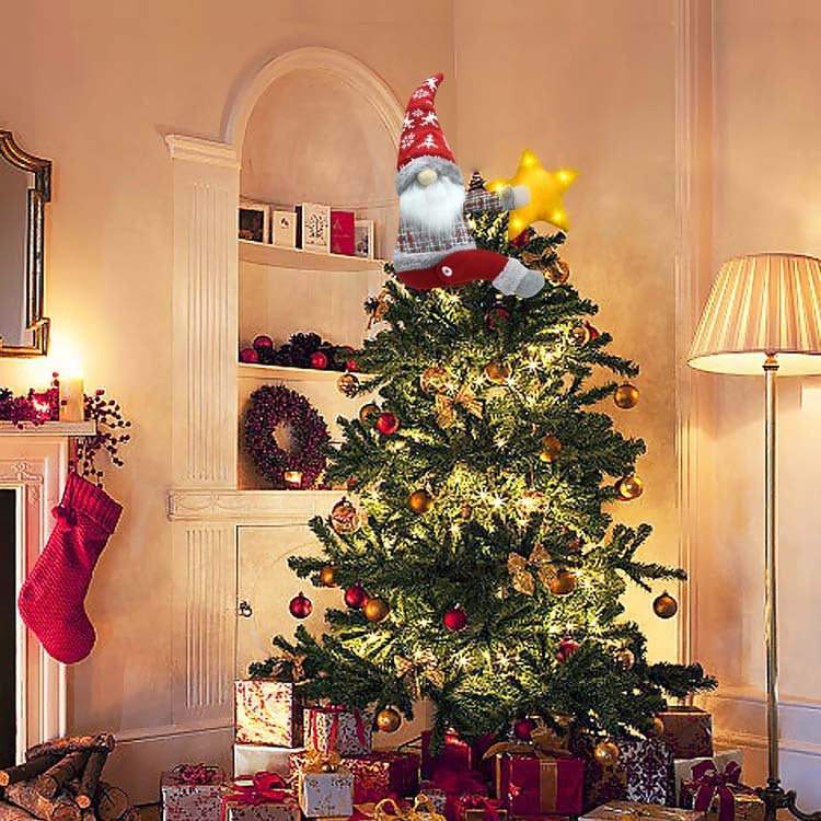 Topo de árvore de Natal com estrela iluminada e comando, enfeite de Natal gnomo, prendedor de cortina de Natal, decorações de Natal - 3