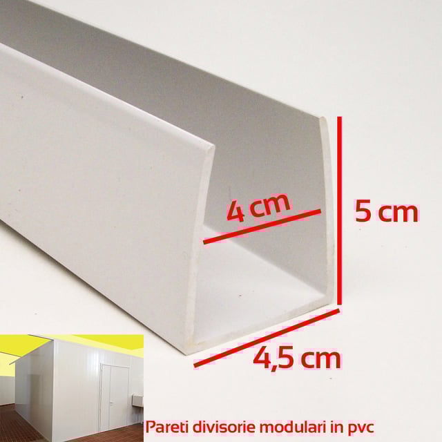 Profil C Guide périmétrique pour cloison à panneaux - dimension standard : 300 cm. Guide sol et plafond, démarrage et fermeture sur le côté.