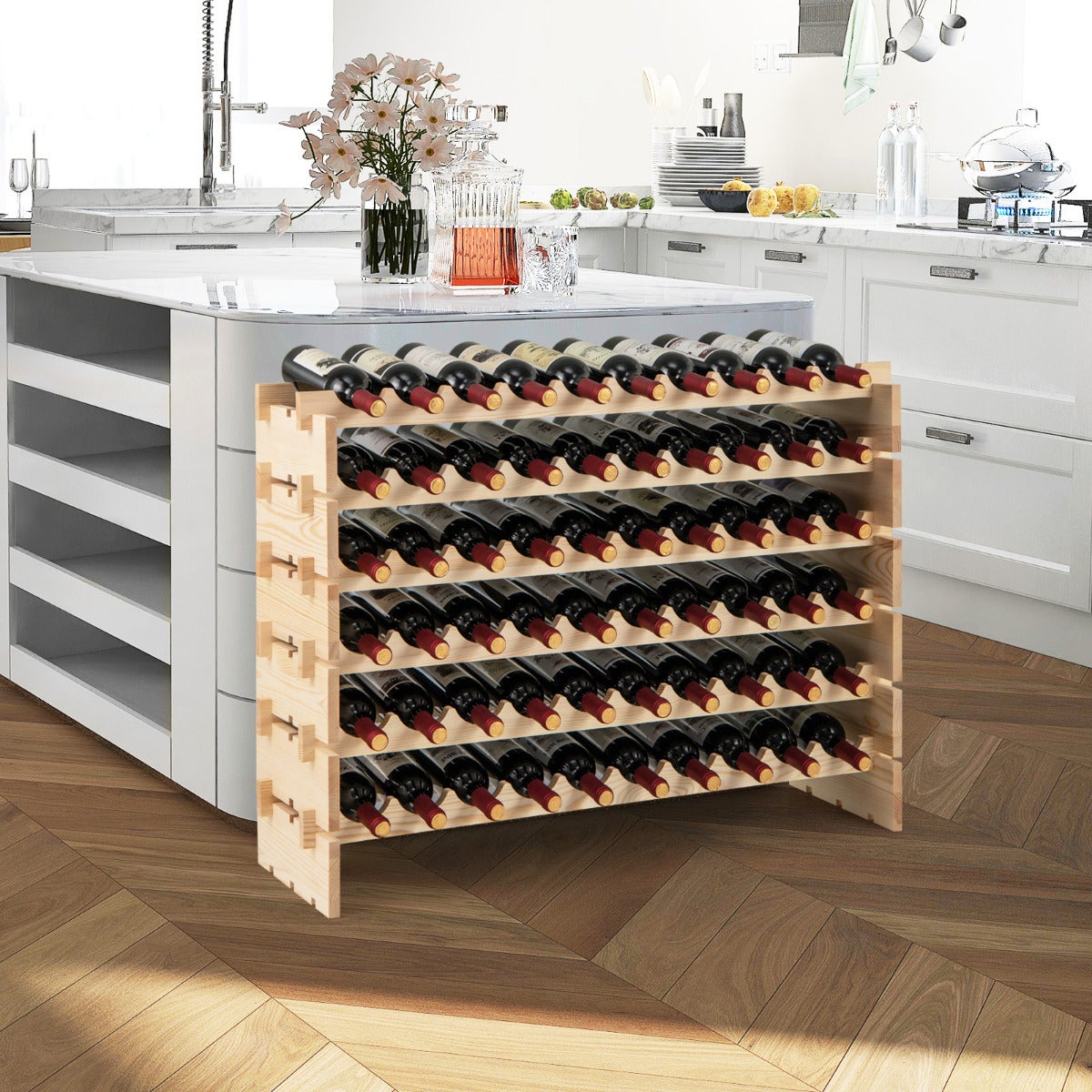 Botellero Modular Apilable 60 Botellas - 6 Niveles Madera Pino Natural ...