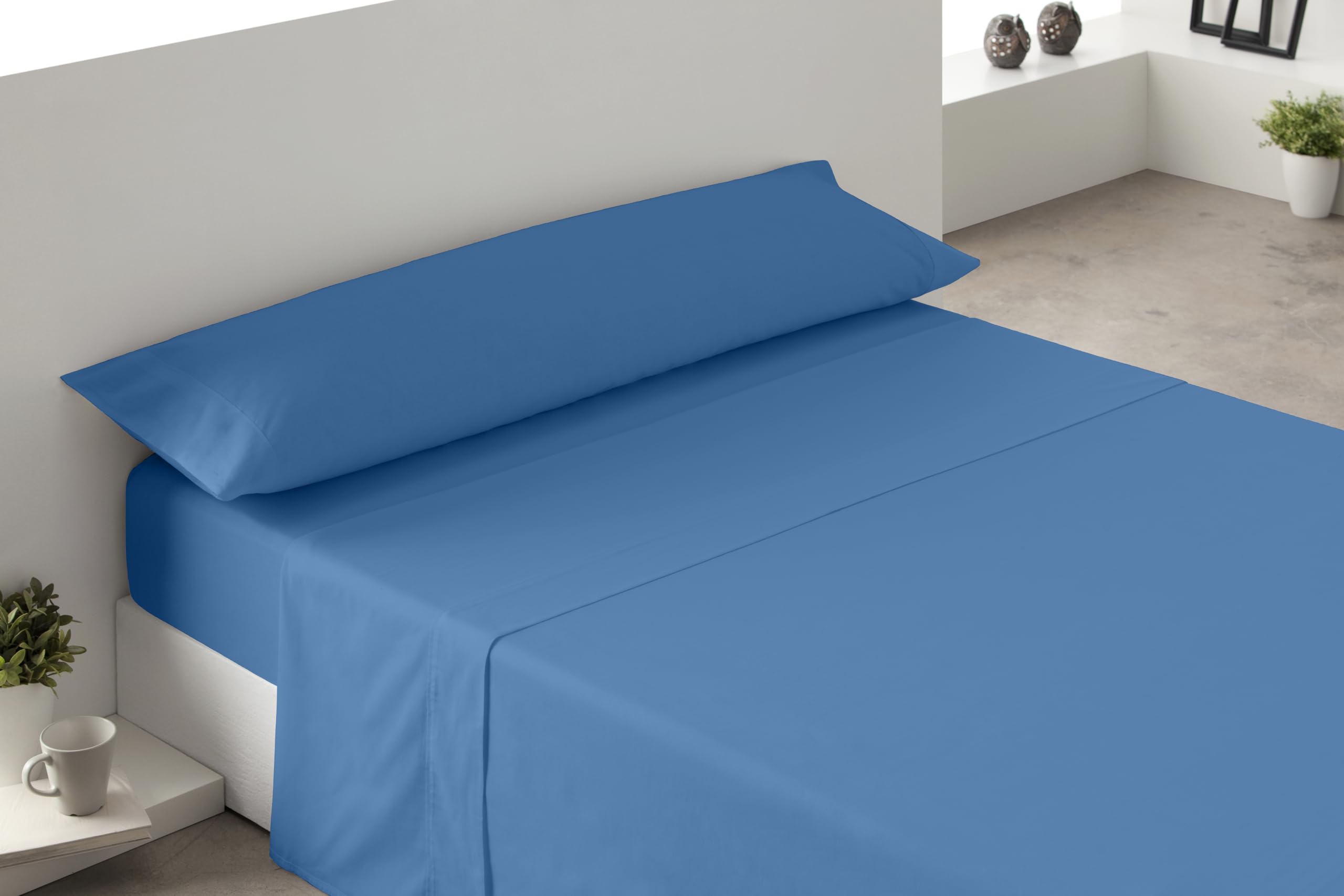 Tata Home Joli Set Lenzuola Completo Singolo 100% Cotone Made In Italy - Azzurro Con Lenzuolo Sotto Con Elastici - 3
