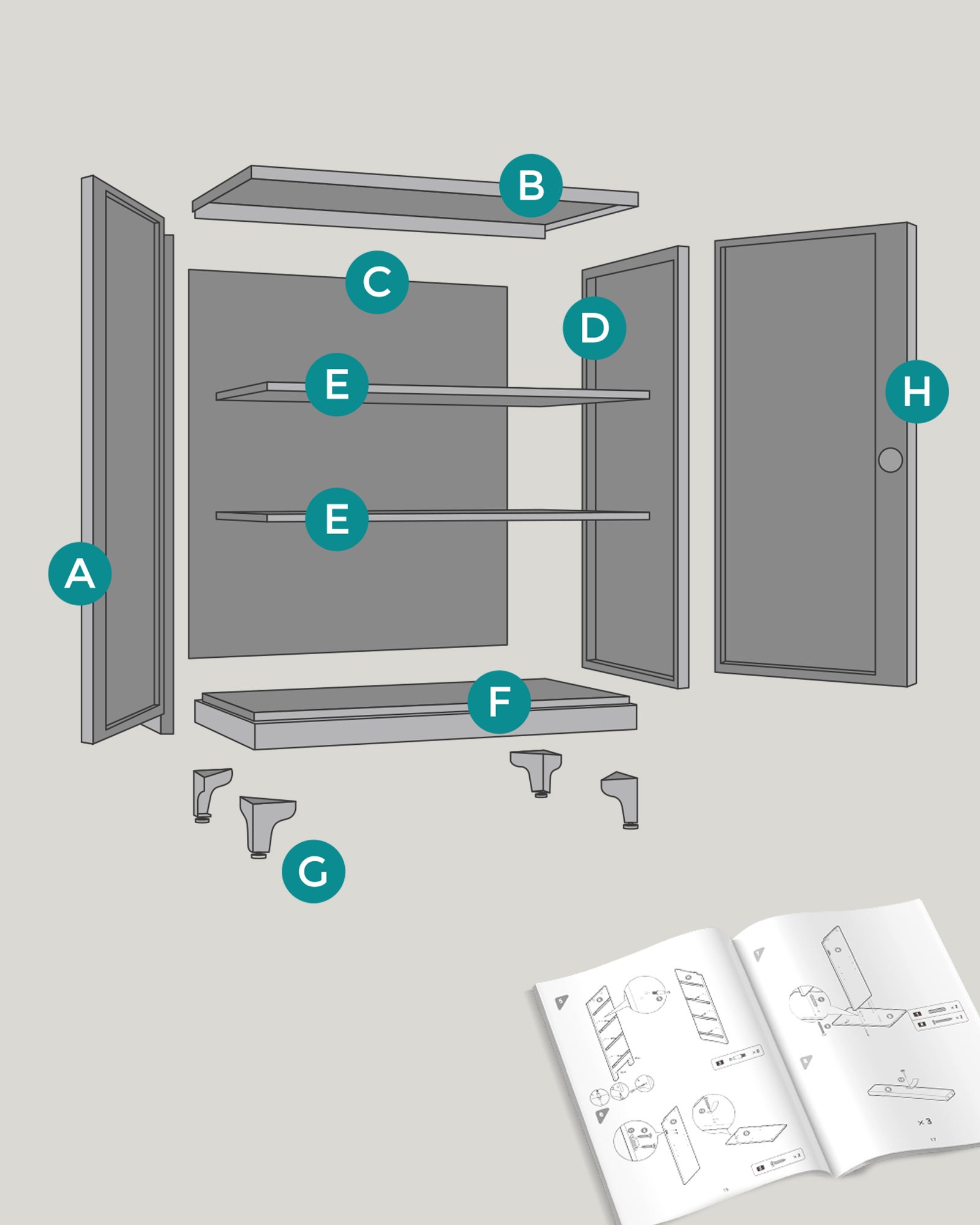 Caisson de Bureau, Placard Polyvalent, Armoire de Bureau à 2 Portes, Verrouillable, Meuble de Rangement en Acier, pour Bureau, Salon, Blanc Mat - 7