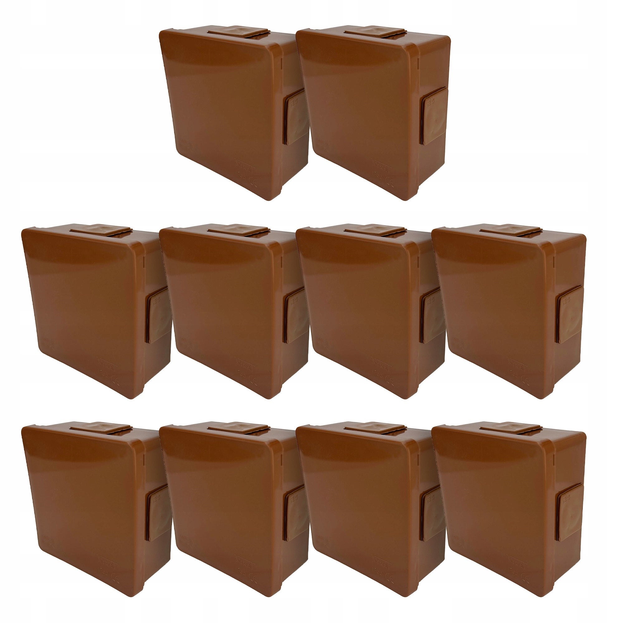 Puszka natynkowa hermetyczna 86x86x40mm 4-wlotowa, z dławikami gumowymi, IP55 zamknięcie "na klik", brązowa EDO 10szt.