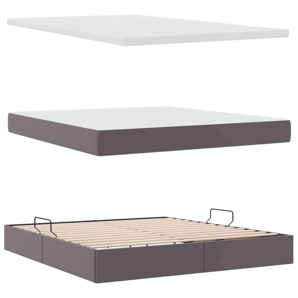 Lit avec rangement et matelas, en similicuir gris, pour la chambre, 180 × 200 cm - 8