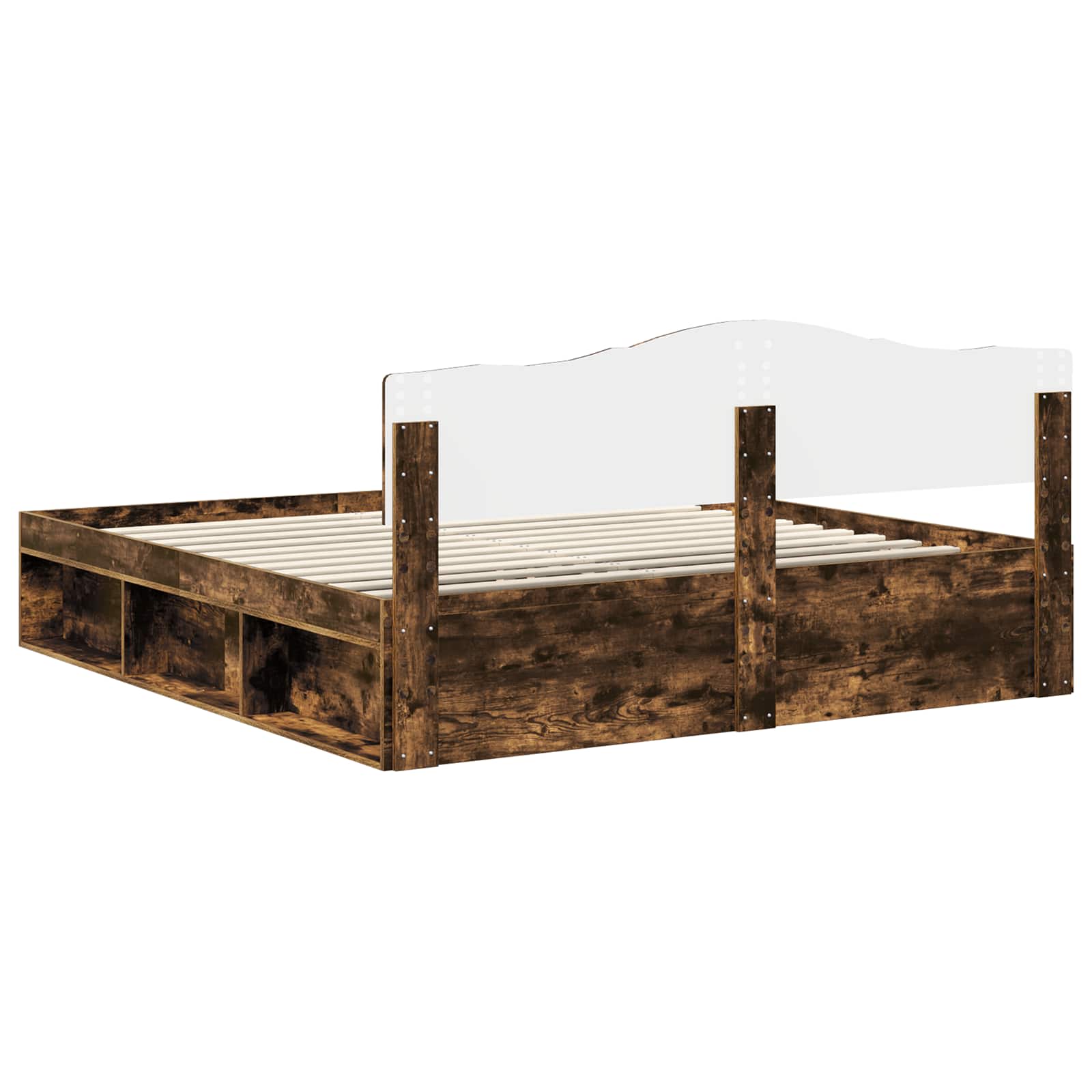 Cadre de lit en bois de pin massif, chêne fumé, pour la chambre, 180 × 200 cm - 9