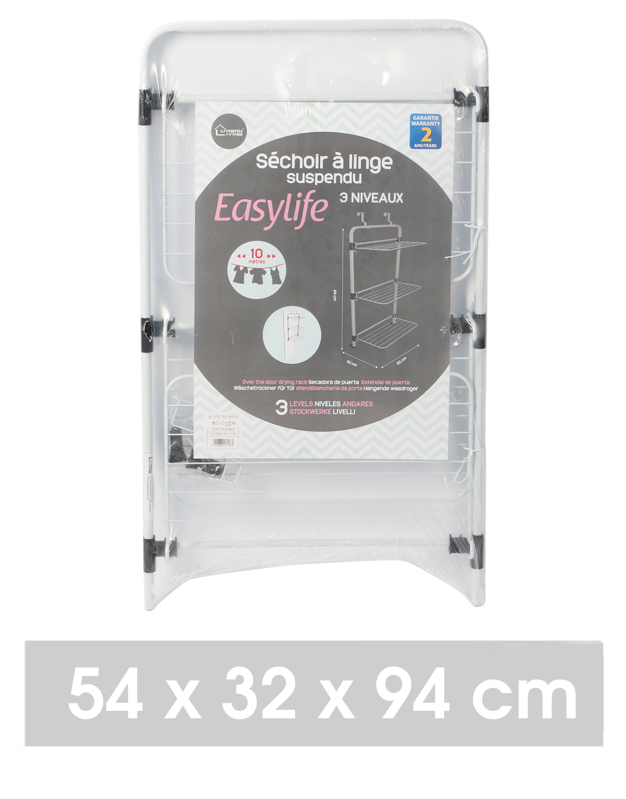 Étendoir séchoir À Linge De Porte Pliable - 54x32x94cm 10 M de fil - 5