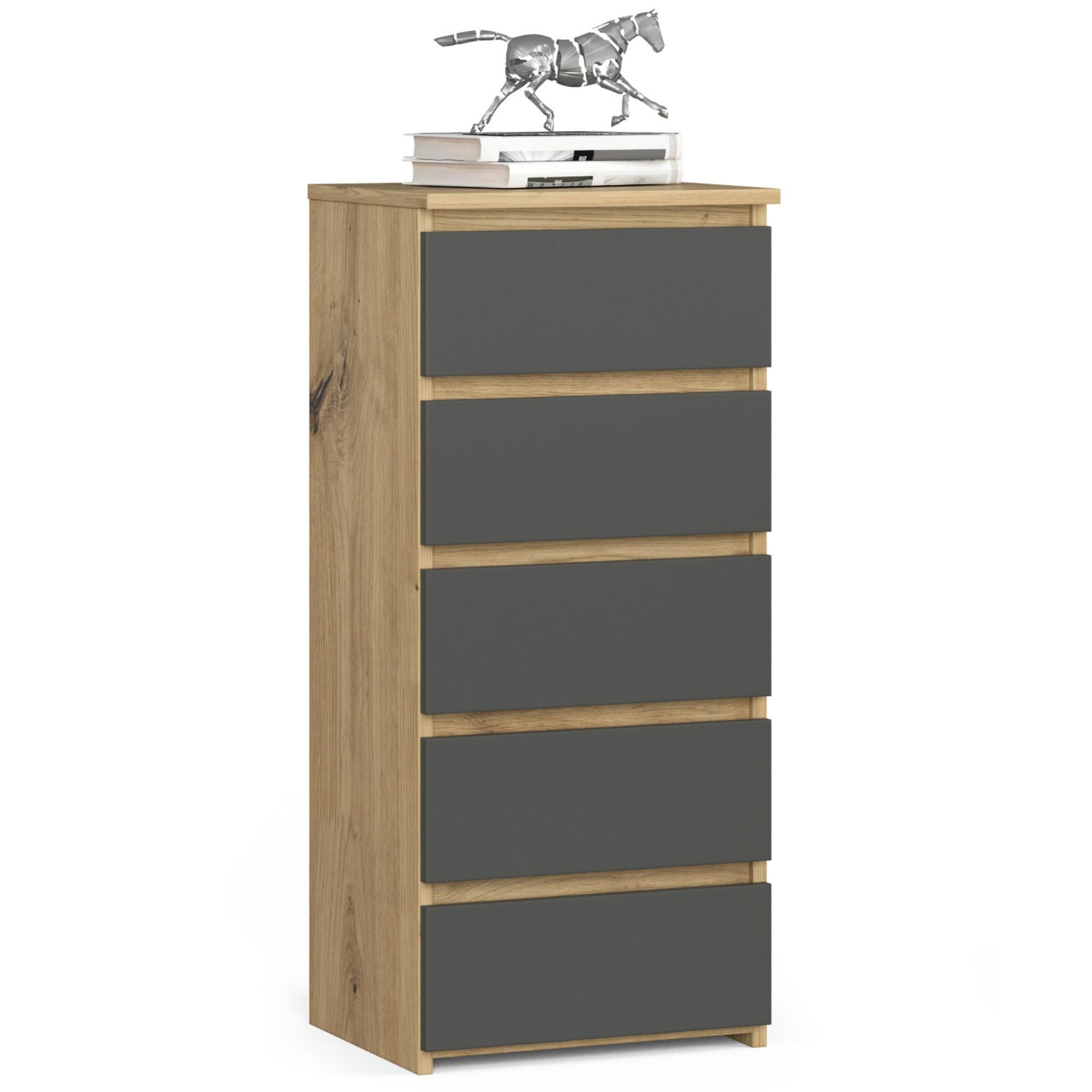 Komoda AKORD CL5 Dąb Artisan 40 cm 5 szuflad kolor Grafit Szary mat 40x35x92 cm