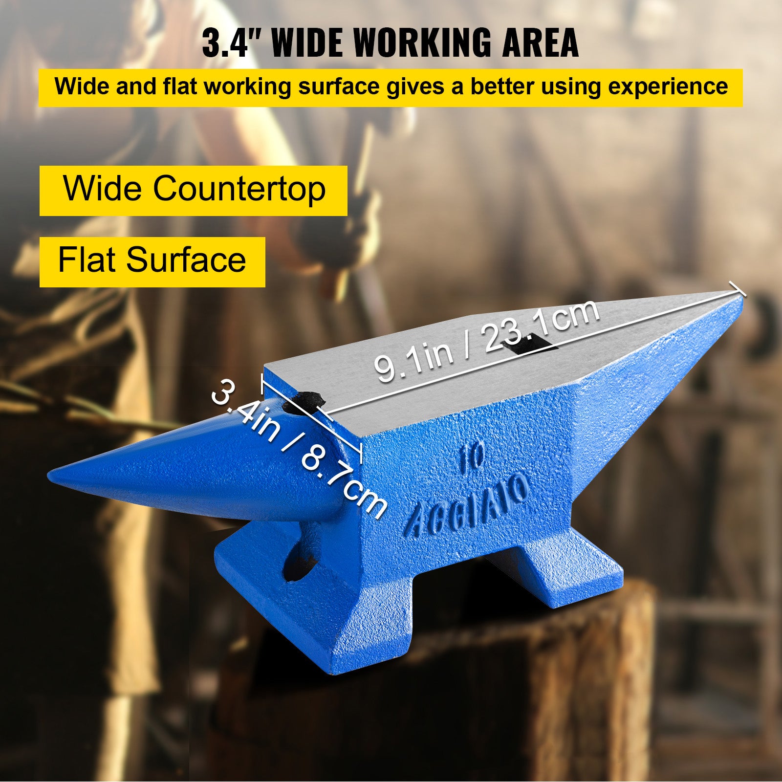 Bigorna de corno de SucceBuy 22 lb (10 kg),comprimento de 360 mm Bigorna de ferreiro de ferro fundido robusto e portátil,ferramenta estável,azul - 8