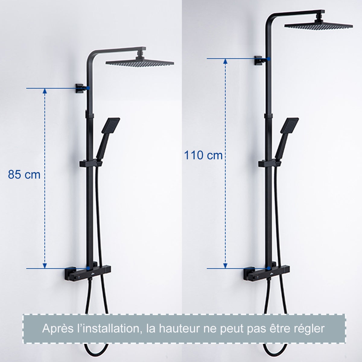 Colonne Douche Thermostatique Noir Ensemble Douche Mitigeur en Laiton Mitigeur Thermostatique avec Tête Douche/Douchette Hauteur Réglable,EU Modèle - 6